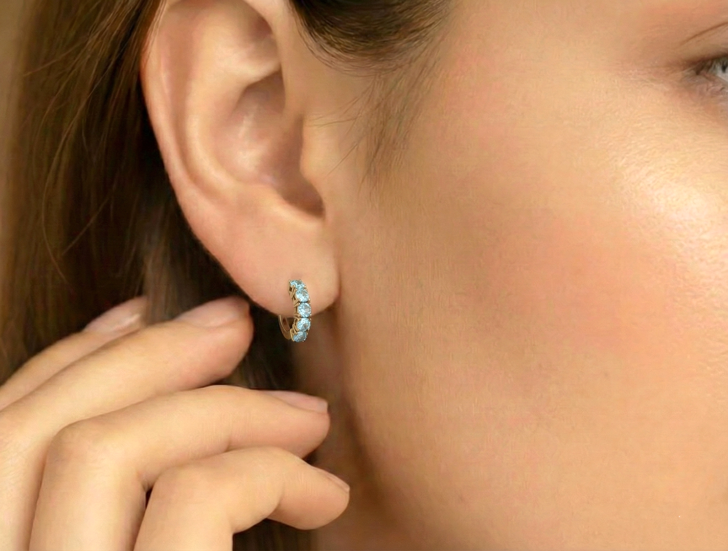 Aquamarine Round Hoop Earrings in 925 Sterling Silver 3MM 3ct