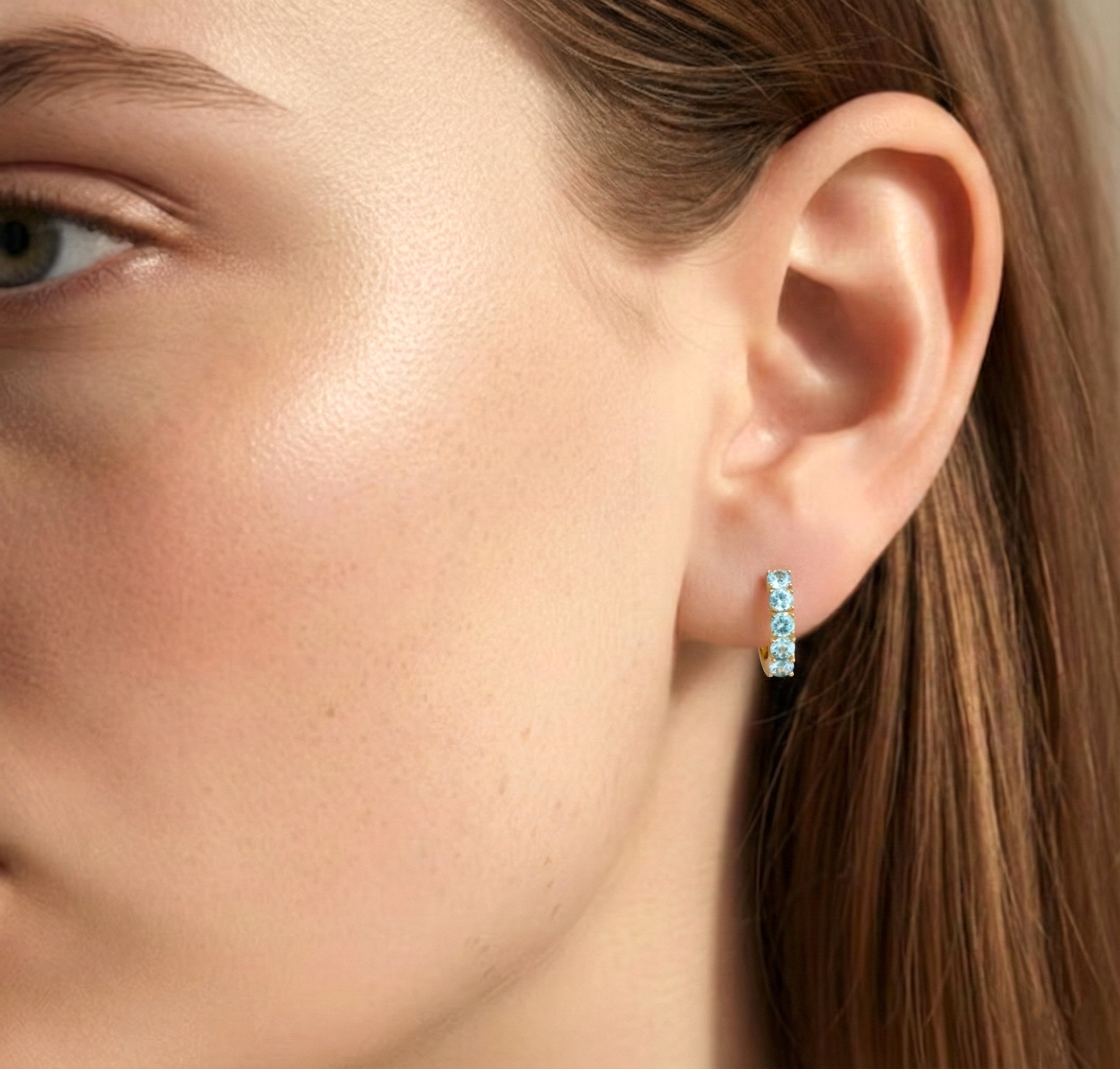 Aquamarine Round Hoop Earrings in 925 Sterling Silver 3MM 3ct