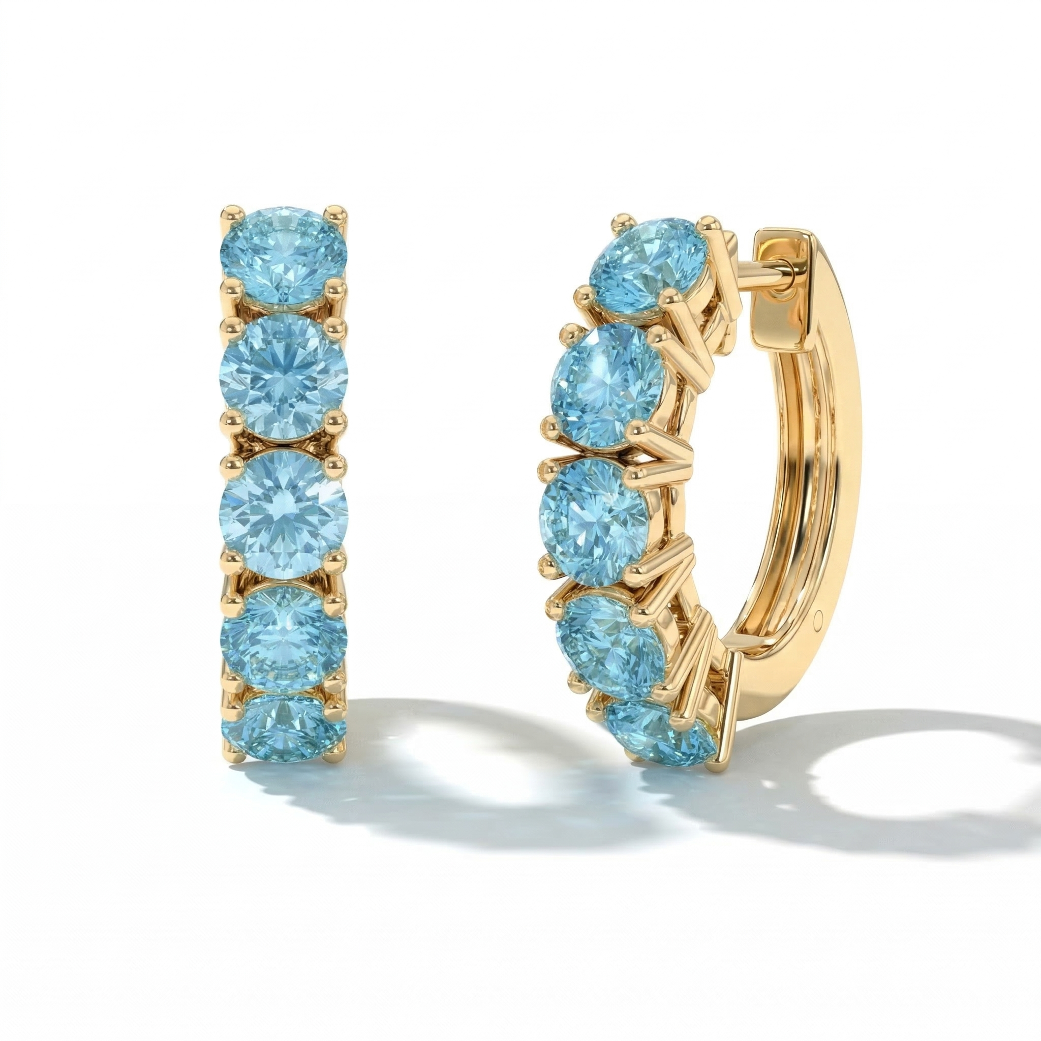 Aquamarine Round Hoop Earrings in 925 Sterling Silver 3MM 3ct
