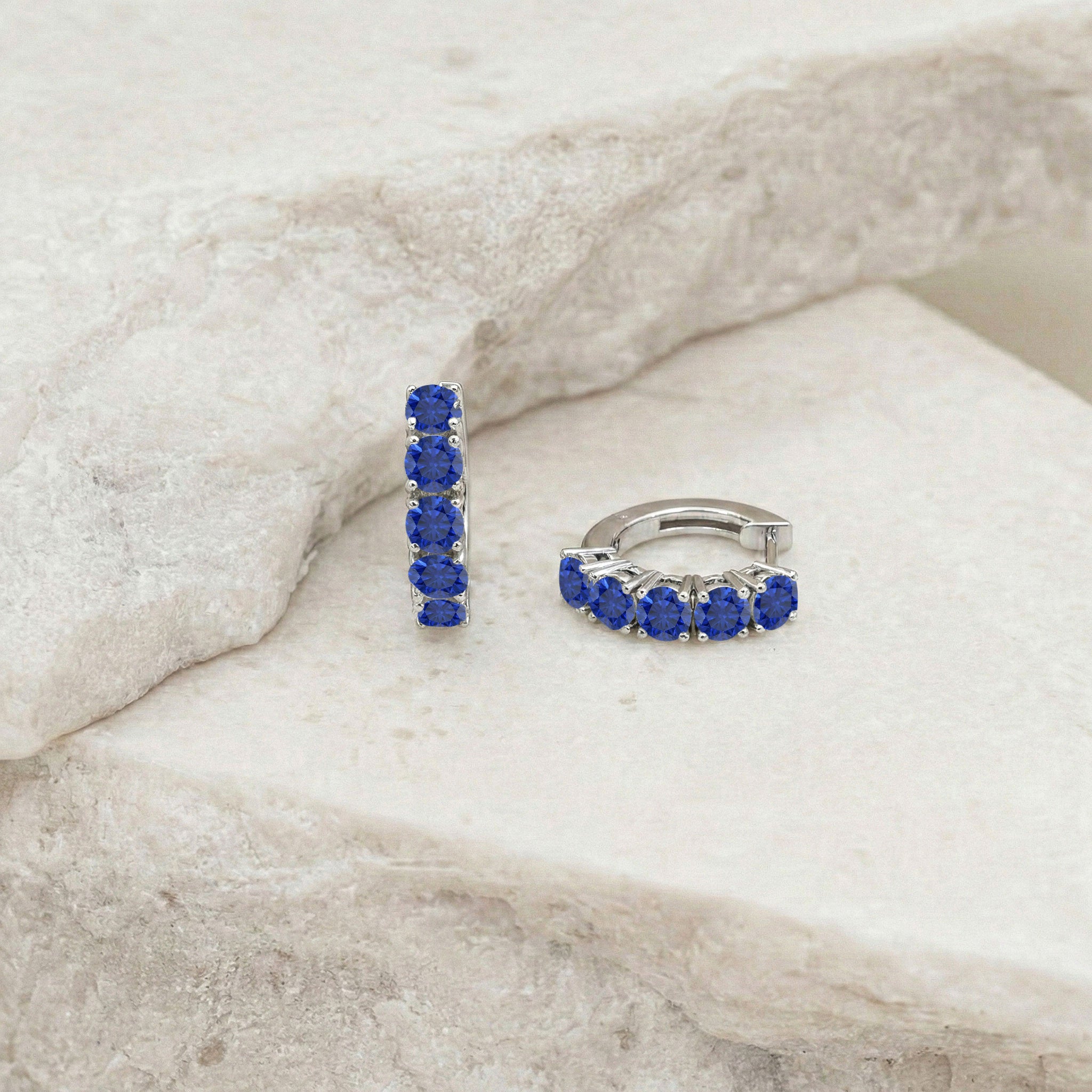 Blue Sapphire Round Hoop Earrings in 925 Sterling Silver 3MM 3ct