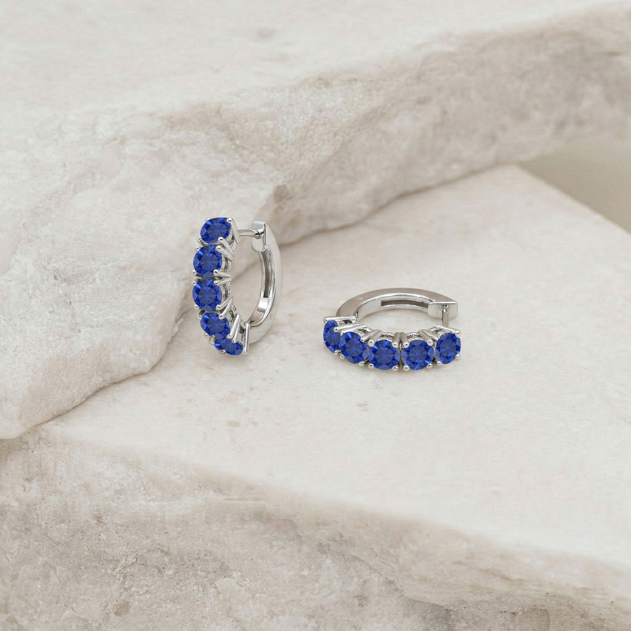 Blue Sapphire Round Hoop Earrings in 925 Sterling Silver 3MM 3ct