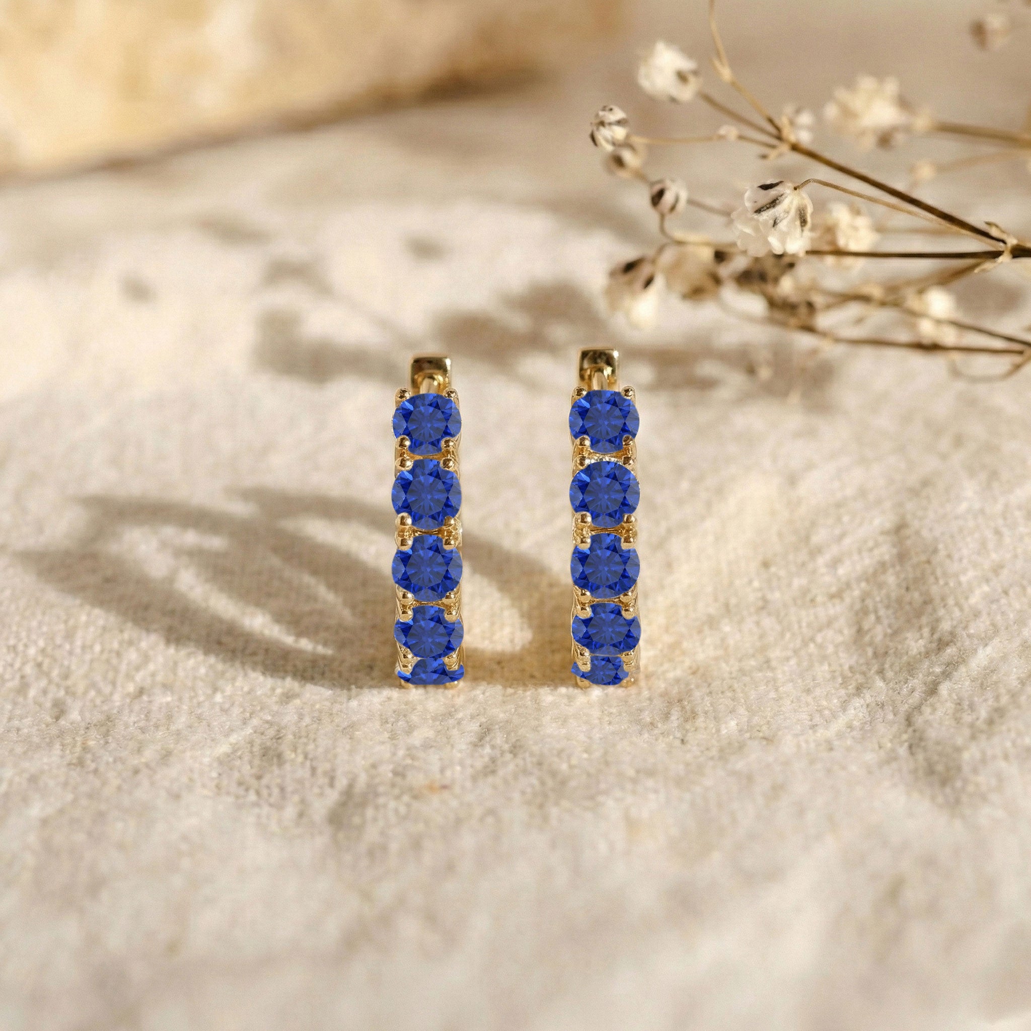 Blue Sapphire Round Hoop Earrings in 925 Sterling Silver 3MM 3ct