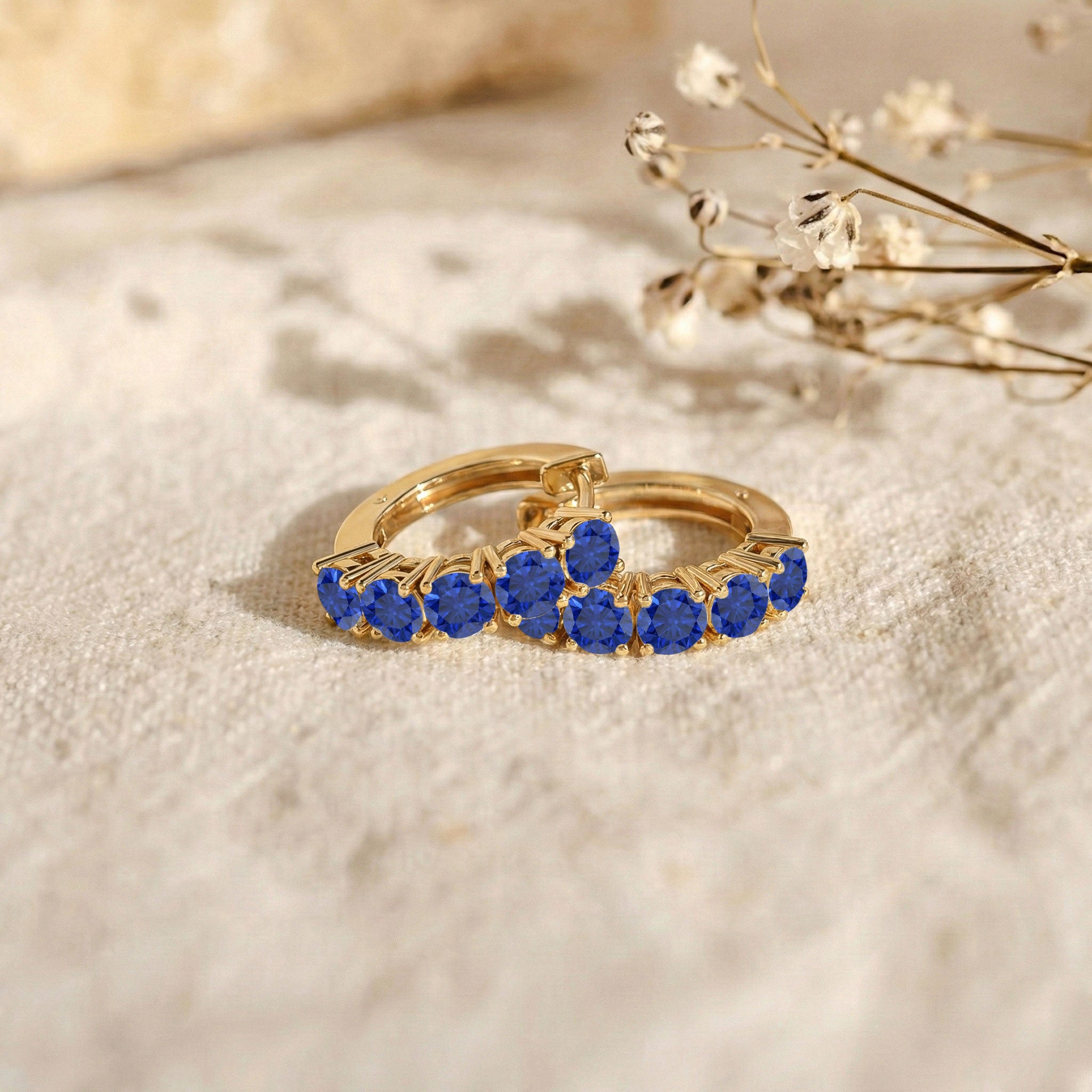 Blue Sapphire Round Hoop Earrings in 925 Sterling Silver 3MM 3ct