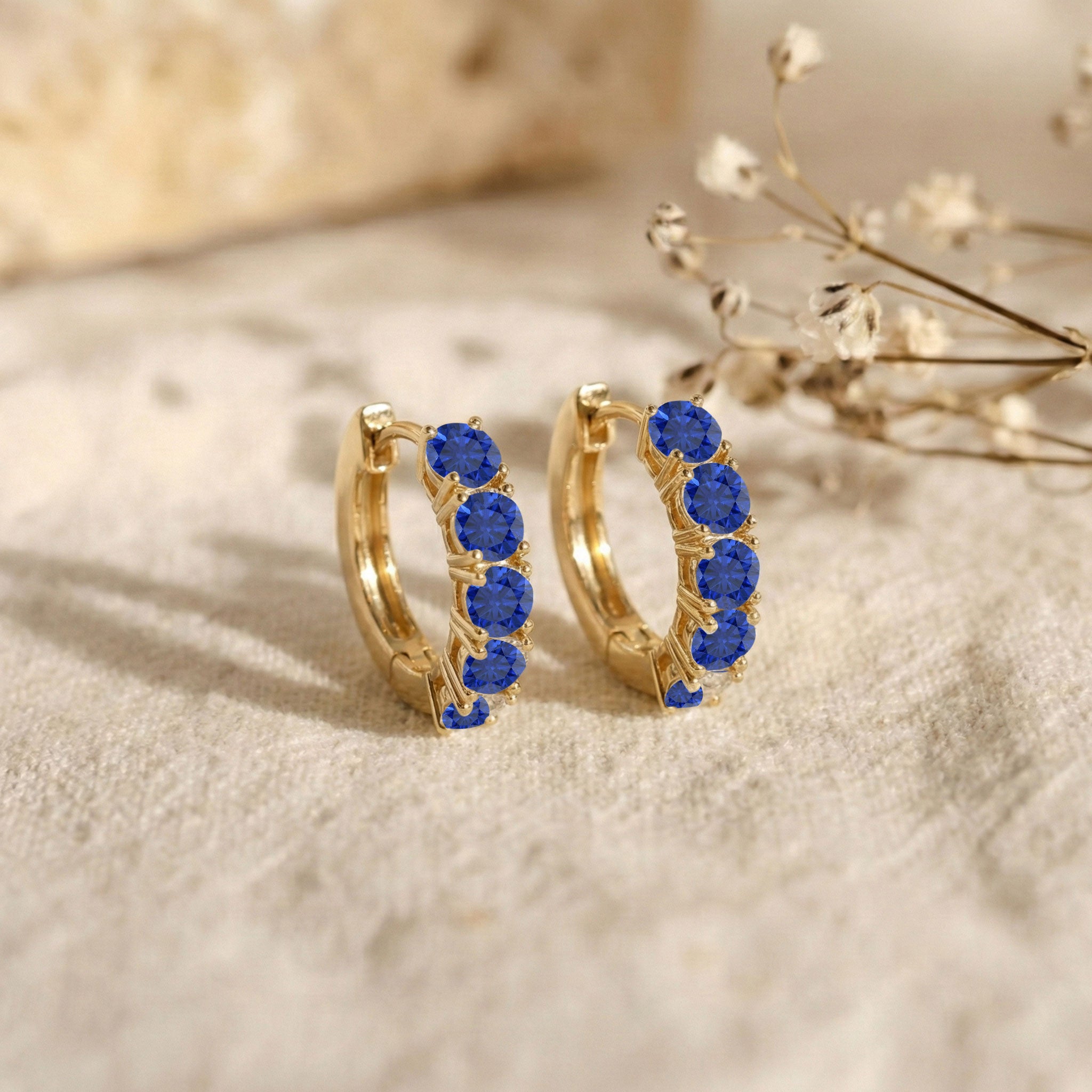 Blue Sapphire Round Hoop Earrings in 925 Sterling Silver 3MM 3ct