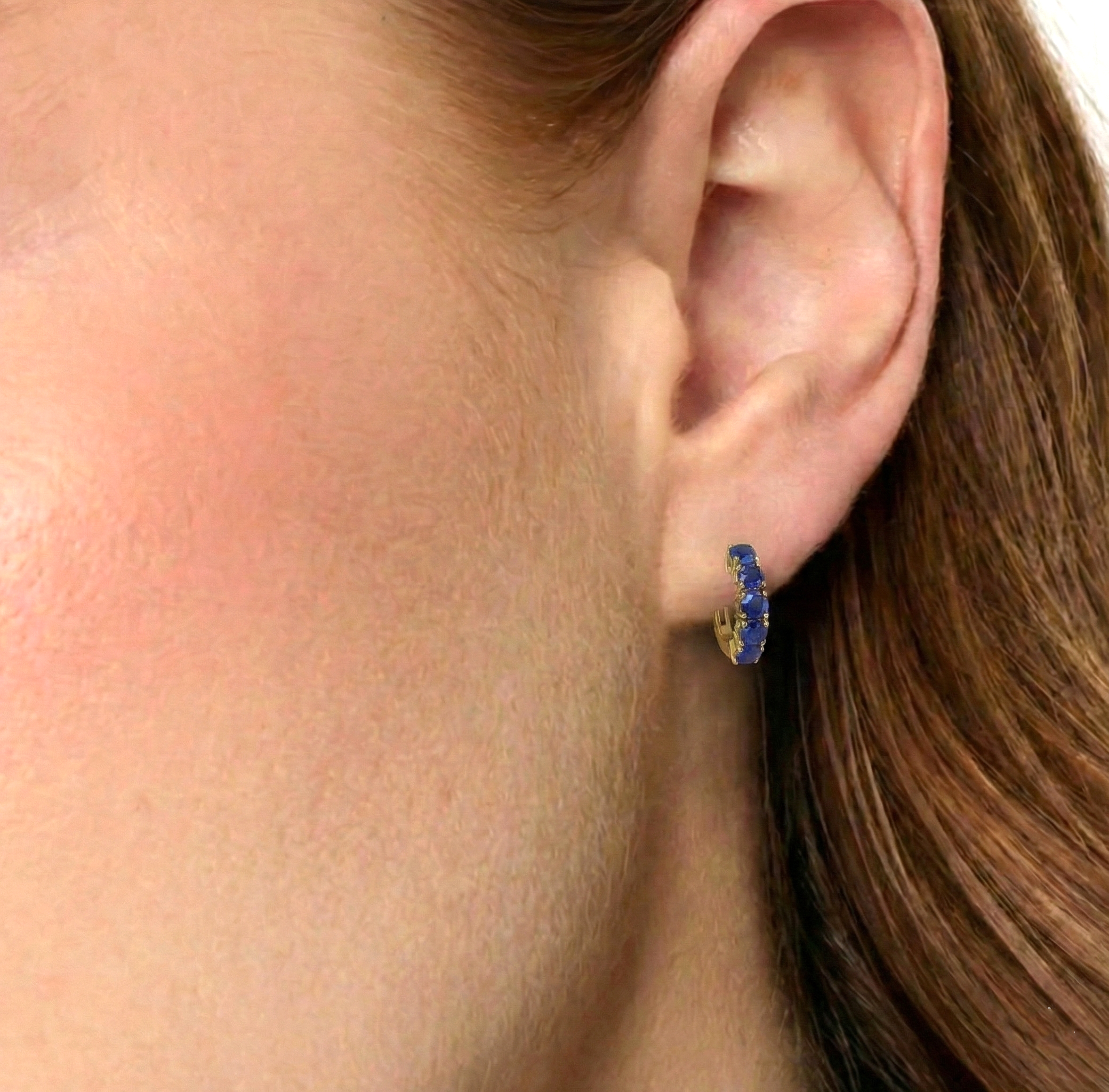 Blue Sapphire Round Hoop Earrings in 925 Sterling Silver 3MM 3ct