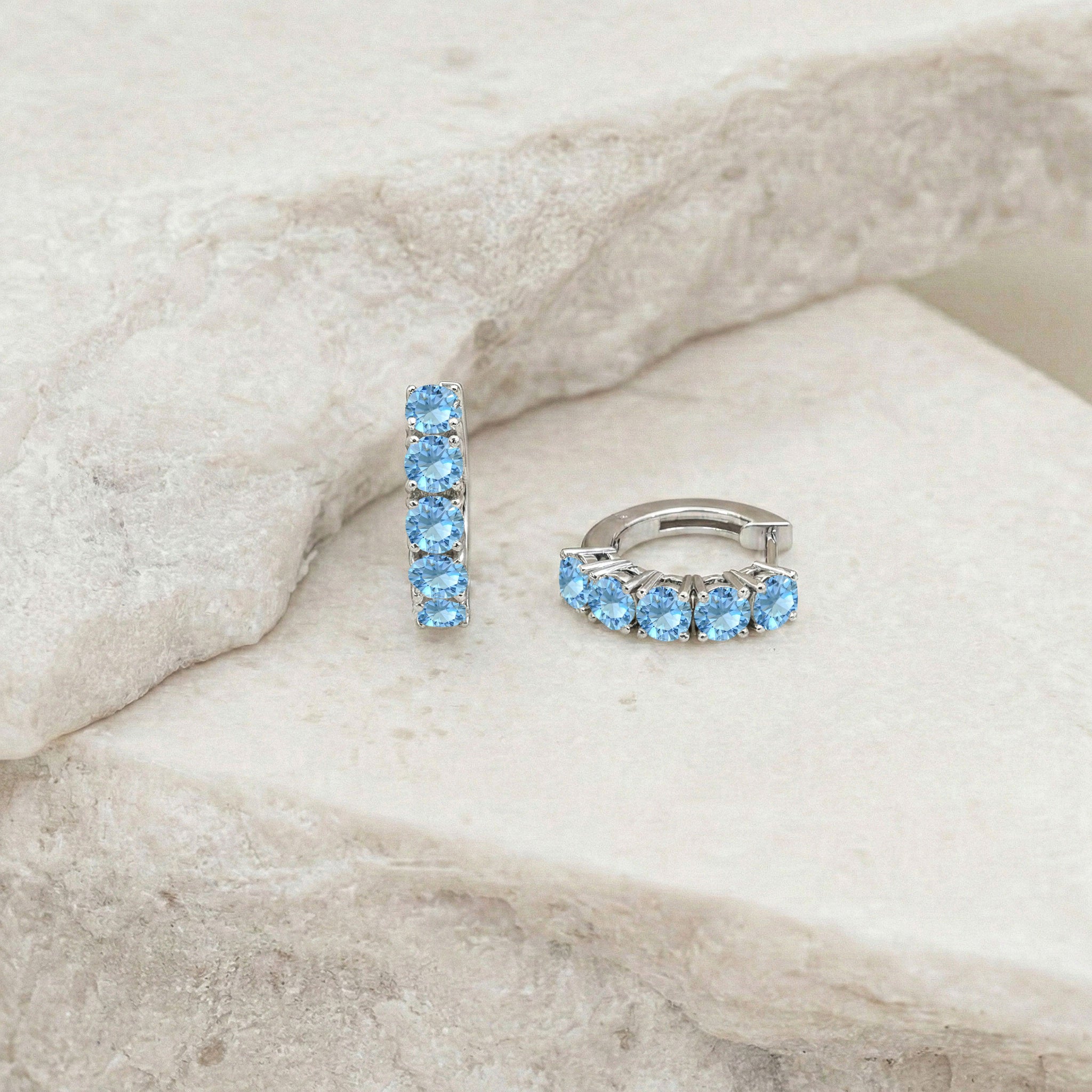 Blue Topaz Round Hoop Earrings in 925 Sterling Silver 3MM 3ct