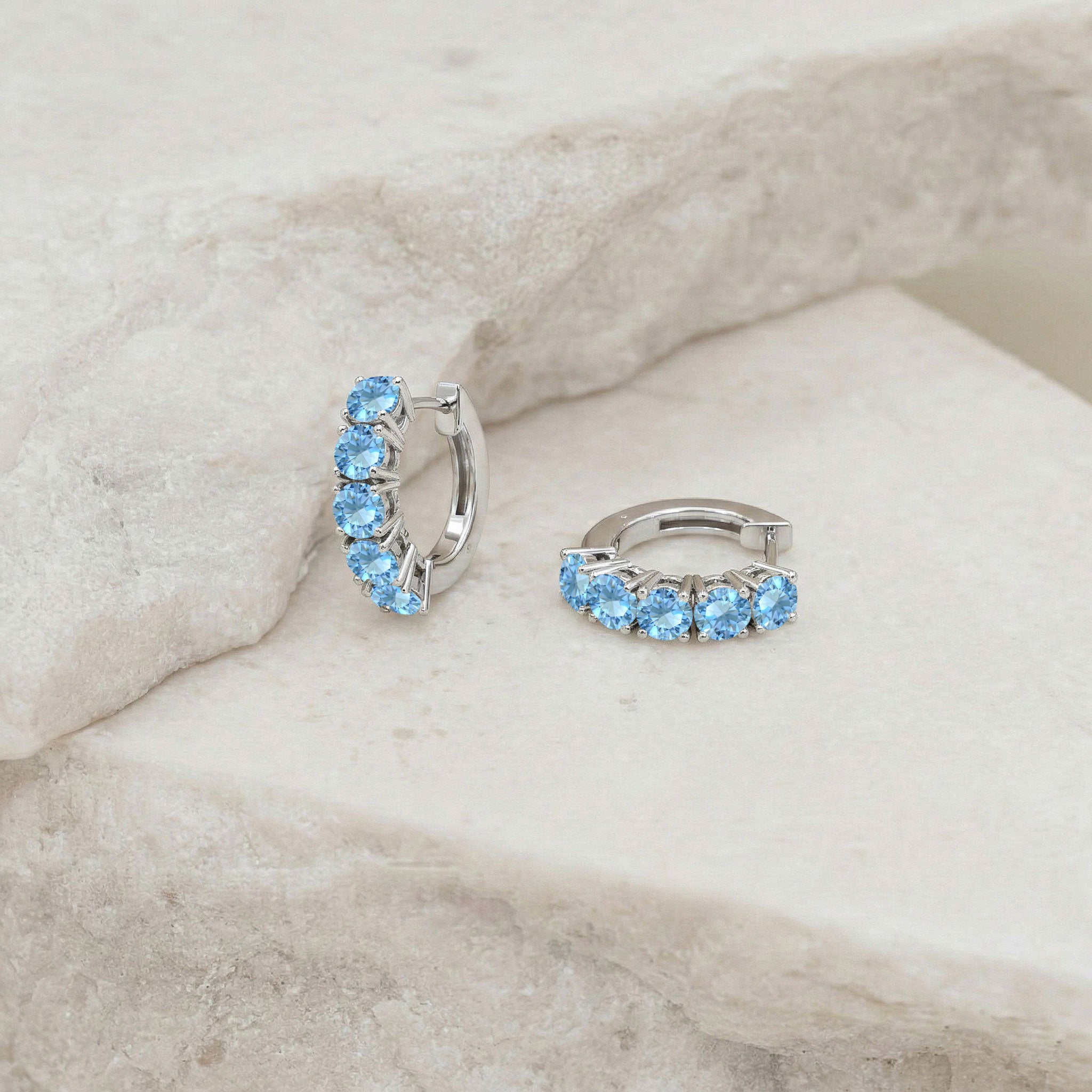 Blue Topaz Round Hoop Earrings in 925 Sterling Silver 3MM 3ct