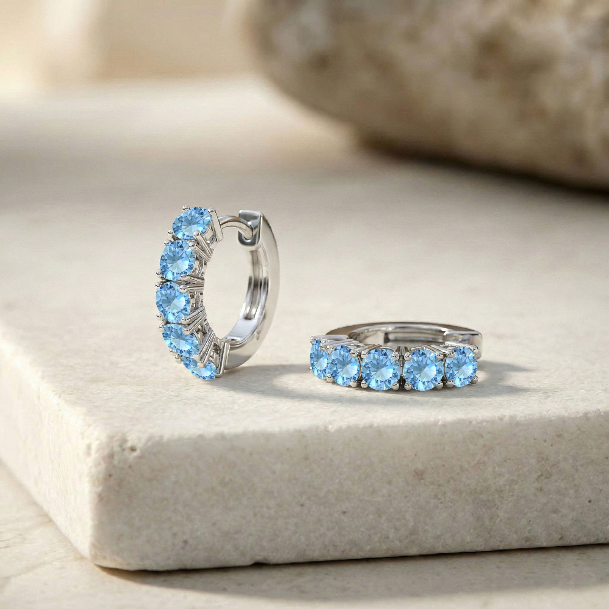 Blue Topaz Round Hoop Earrings in 925 Sterling Silver 3MM 3ct