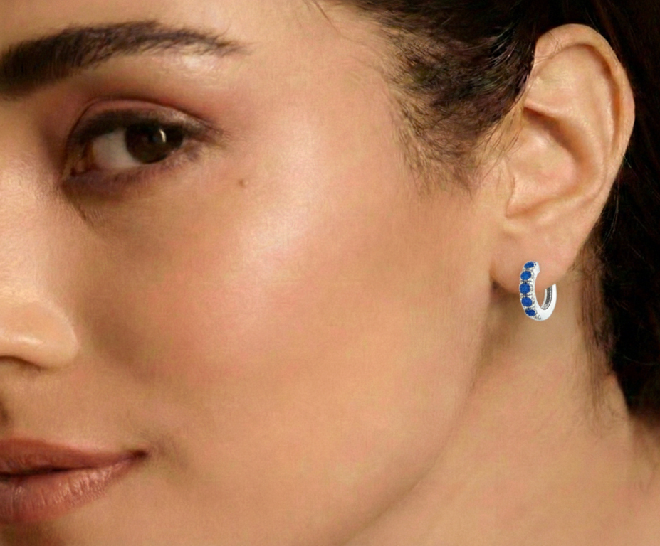 Blue Topaz Round Hoop Earrings in 925 Sterling Silver 3MM 3ct