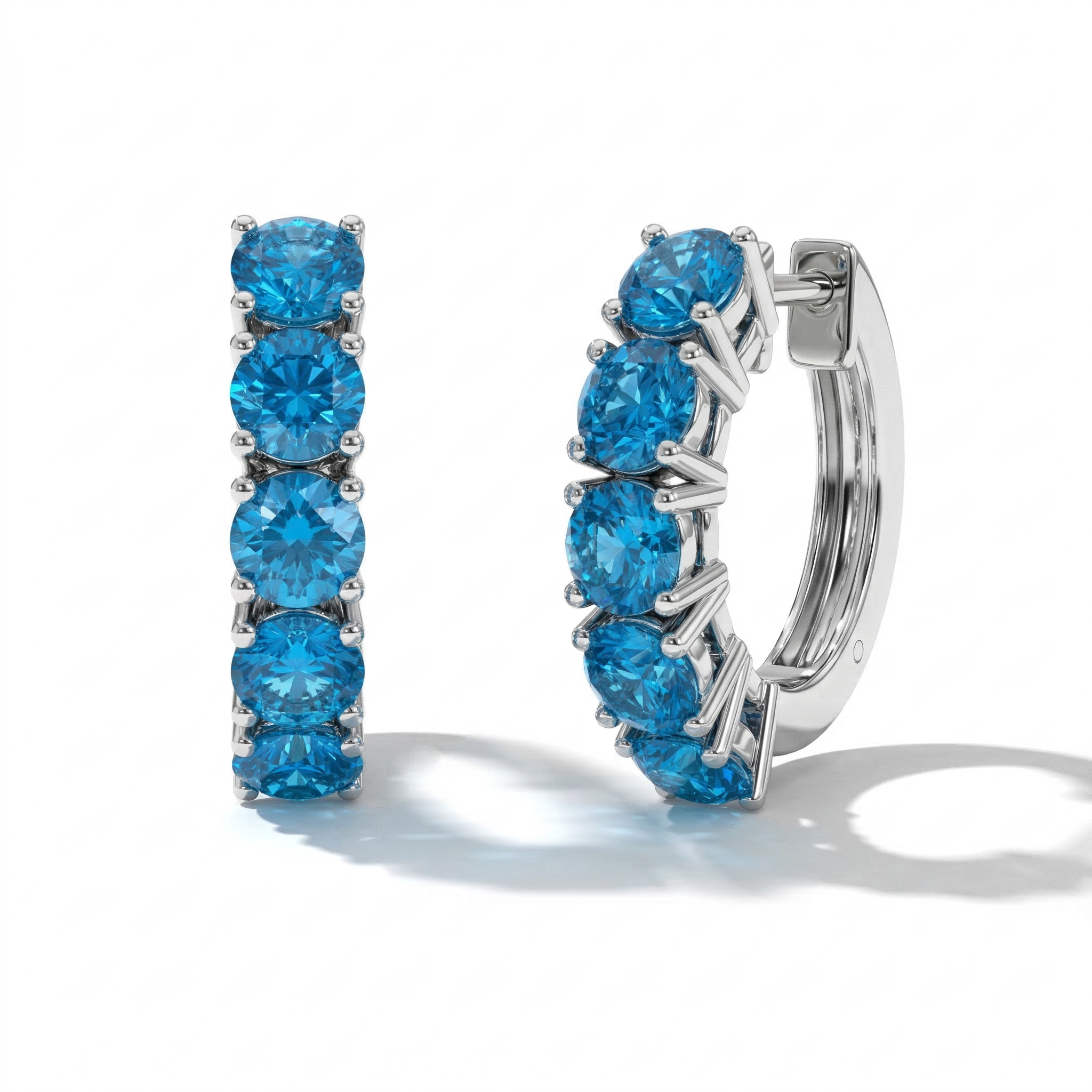 Blue Topaz Round Hoop Earrings in 925 Sterling Silver 3MM 3ct