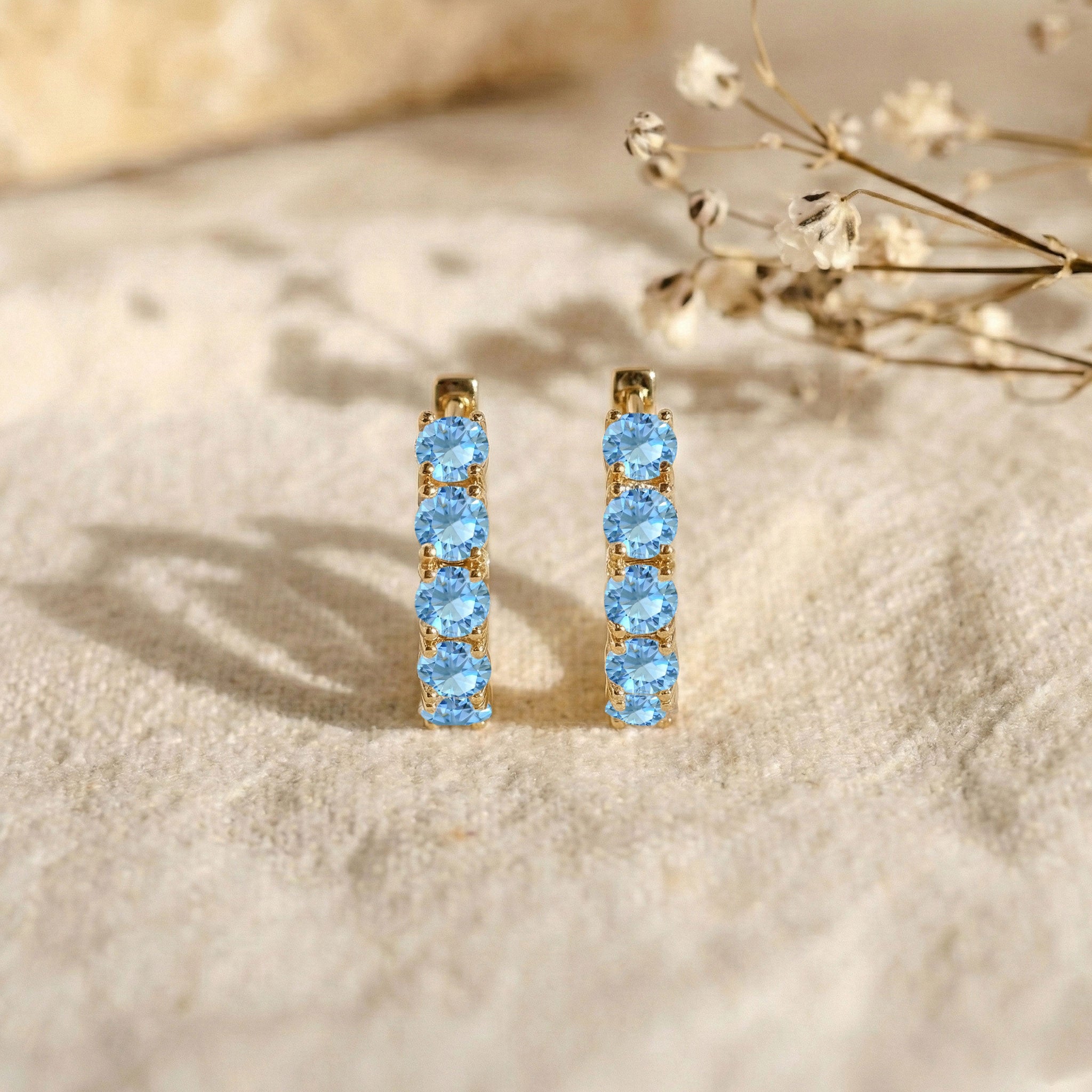 Blue Topaz Round Hoop Earrings in 925 Sterling Silver 3MM 3ct