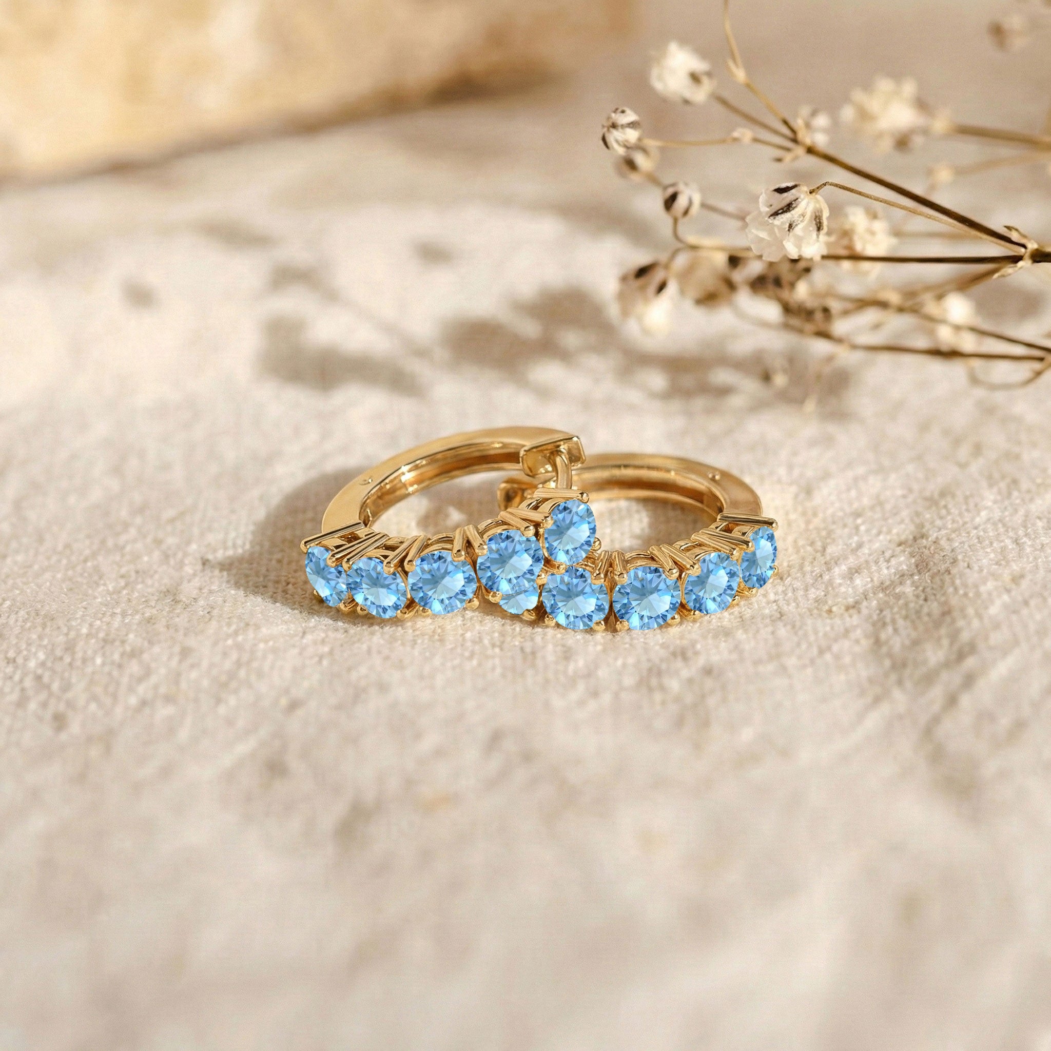 Blue Topaz Round Hoop Earrings in 925 Sterling Silver 3MM 3ct