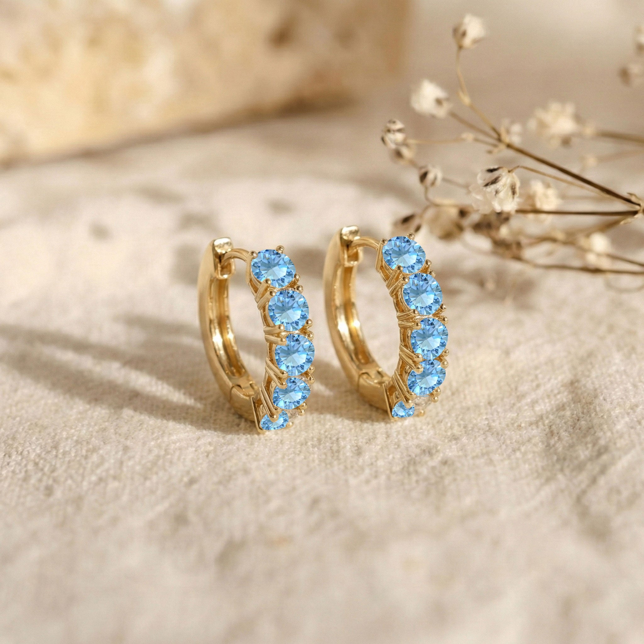 Blue Topaz Round Hoop Earrings in 925 Sterling Silver 3MM 3ct
