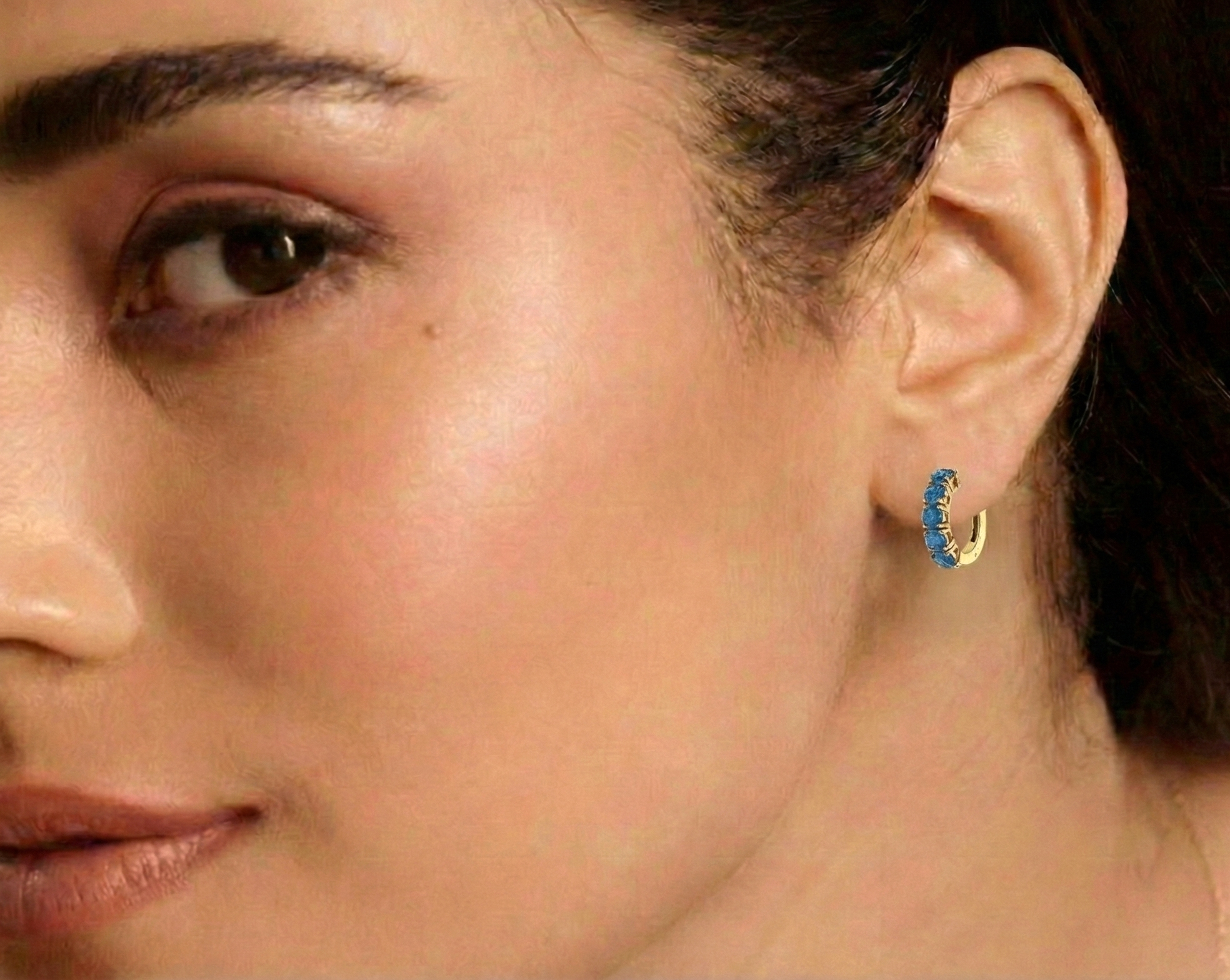 Blue Topaz Round Hoop Earrings in 925 Sterling Silver 3MM 3ct