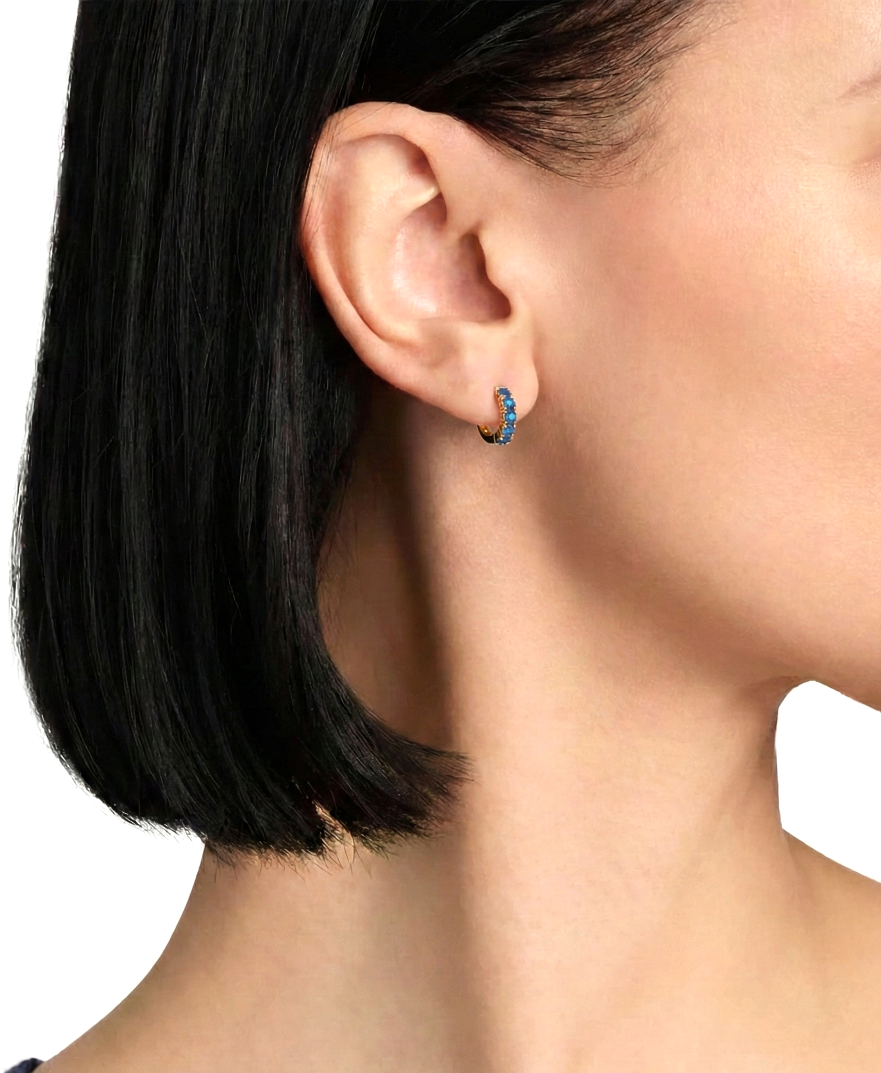 Blue Topaz Round Hoop Earrings in 925 Sterling Silver 3MM 3ct