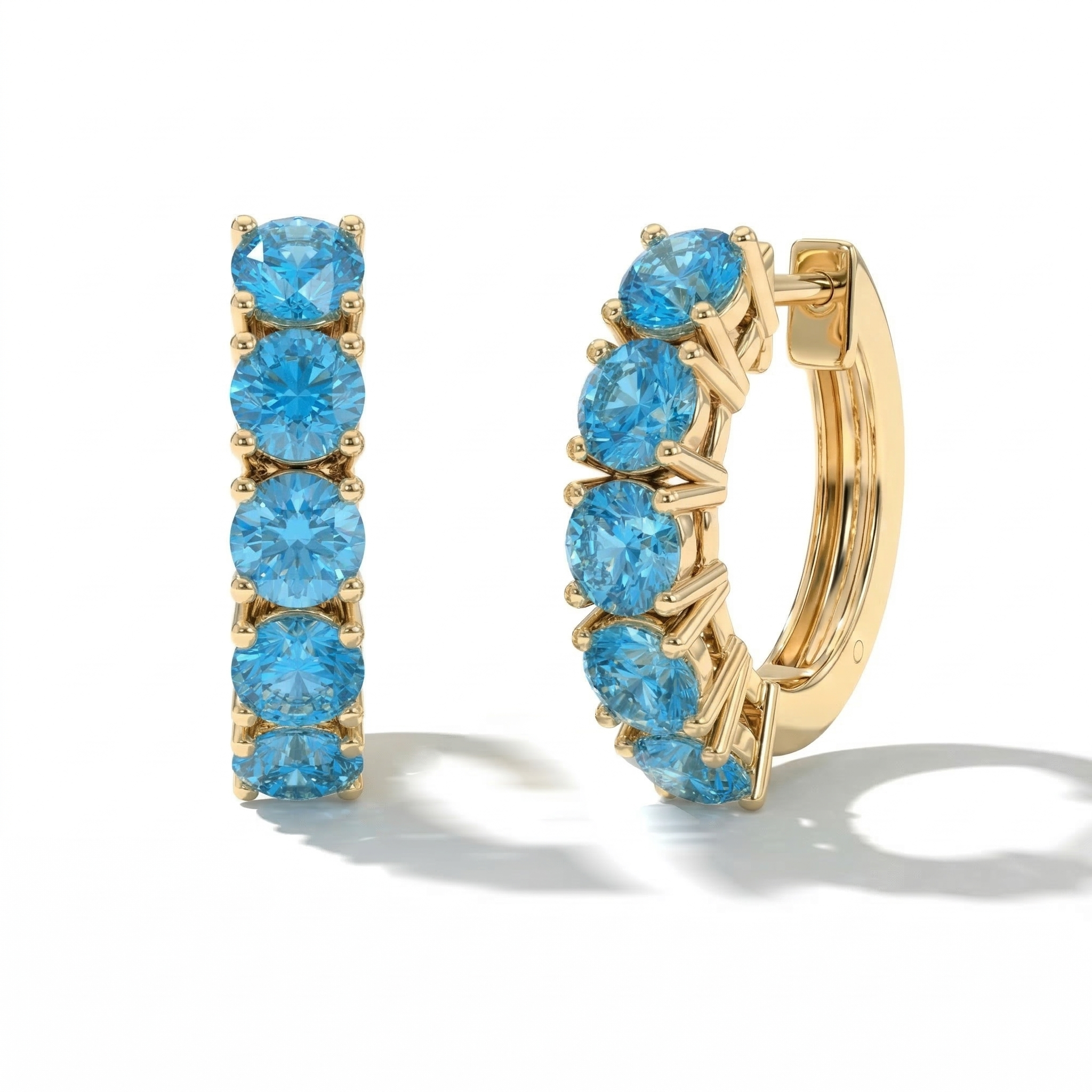 Blue Topaz Round Hoop Earrings in 925 Sterling Silver 3MM 3ct
