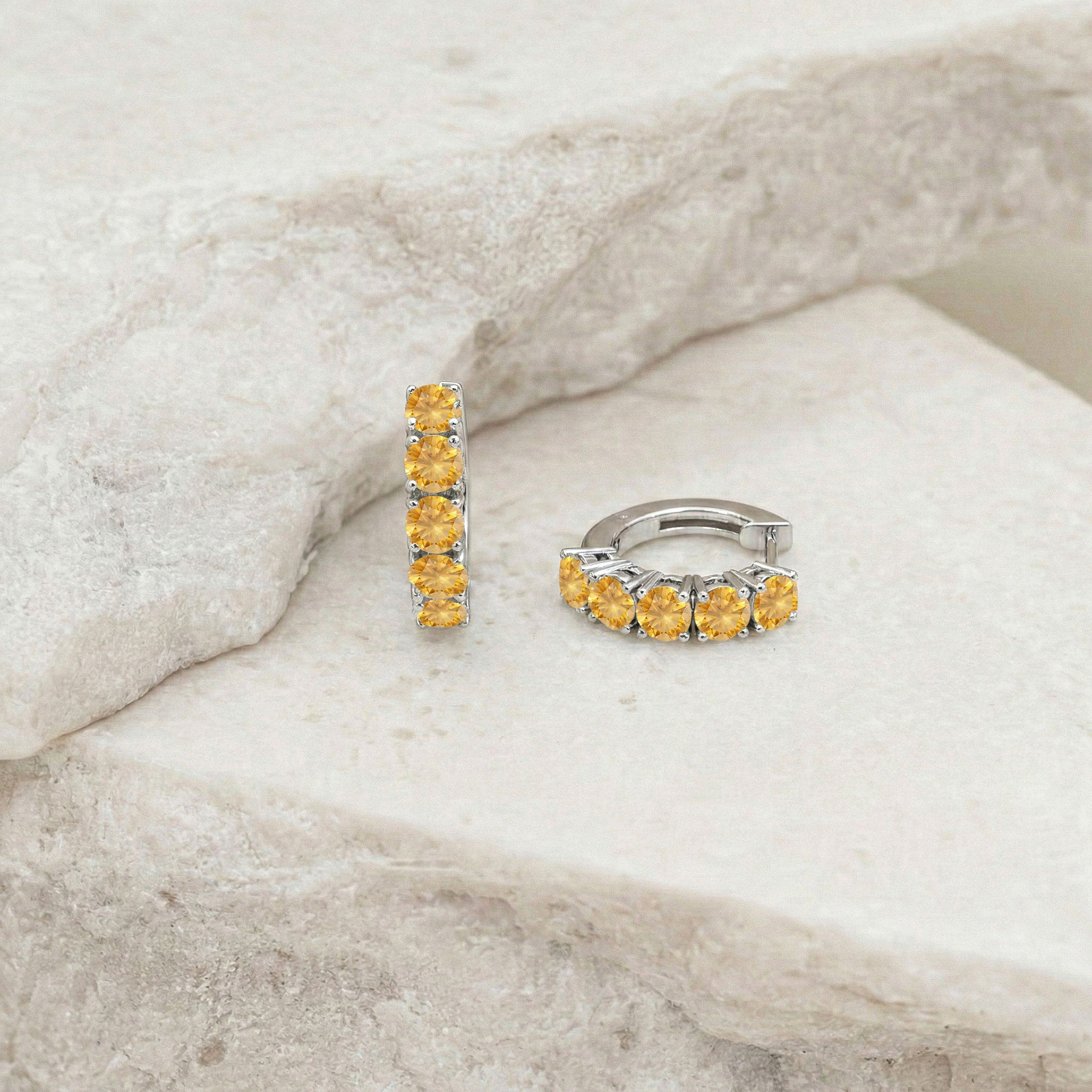 Citrine Round Hoop Earrings in 925 Sterling Silver 3MM 3ct
