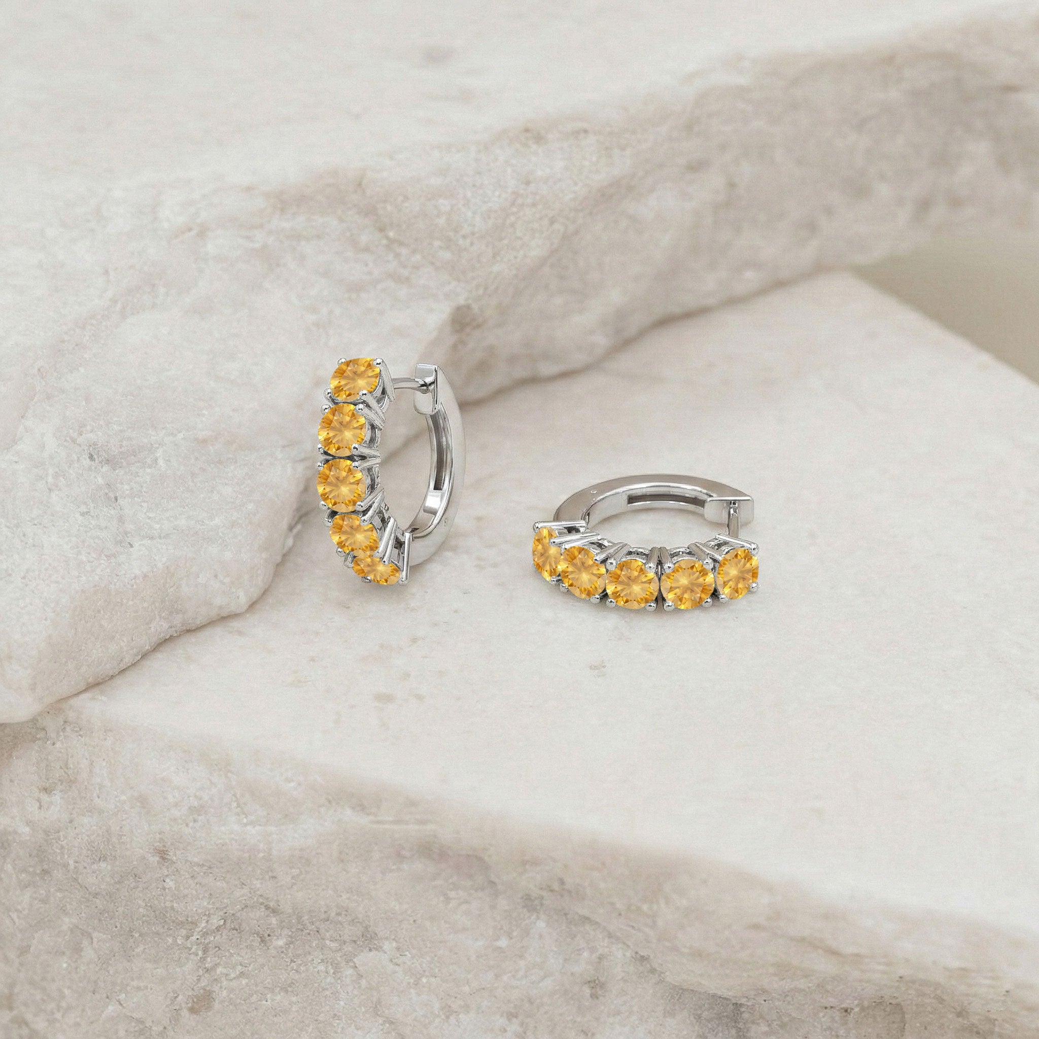 Citrine Round Hoop Earrings in 925 Sterling Silver 3MM 3ct