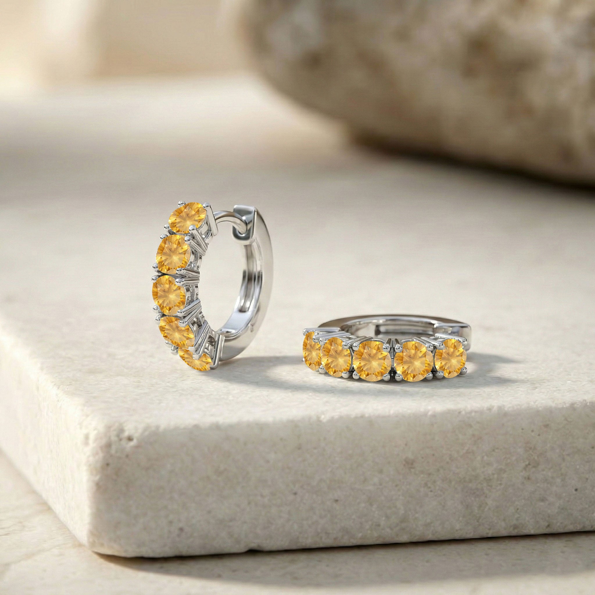 Citrine Round Hoop Earrings in 925 Sterling Silver 3MM 3ct
