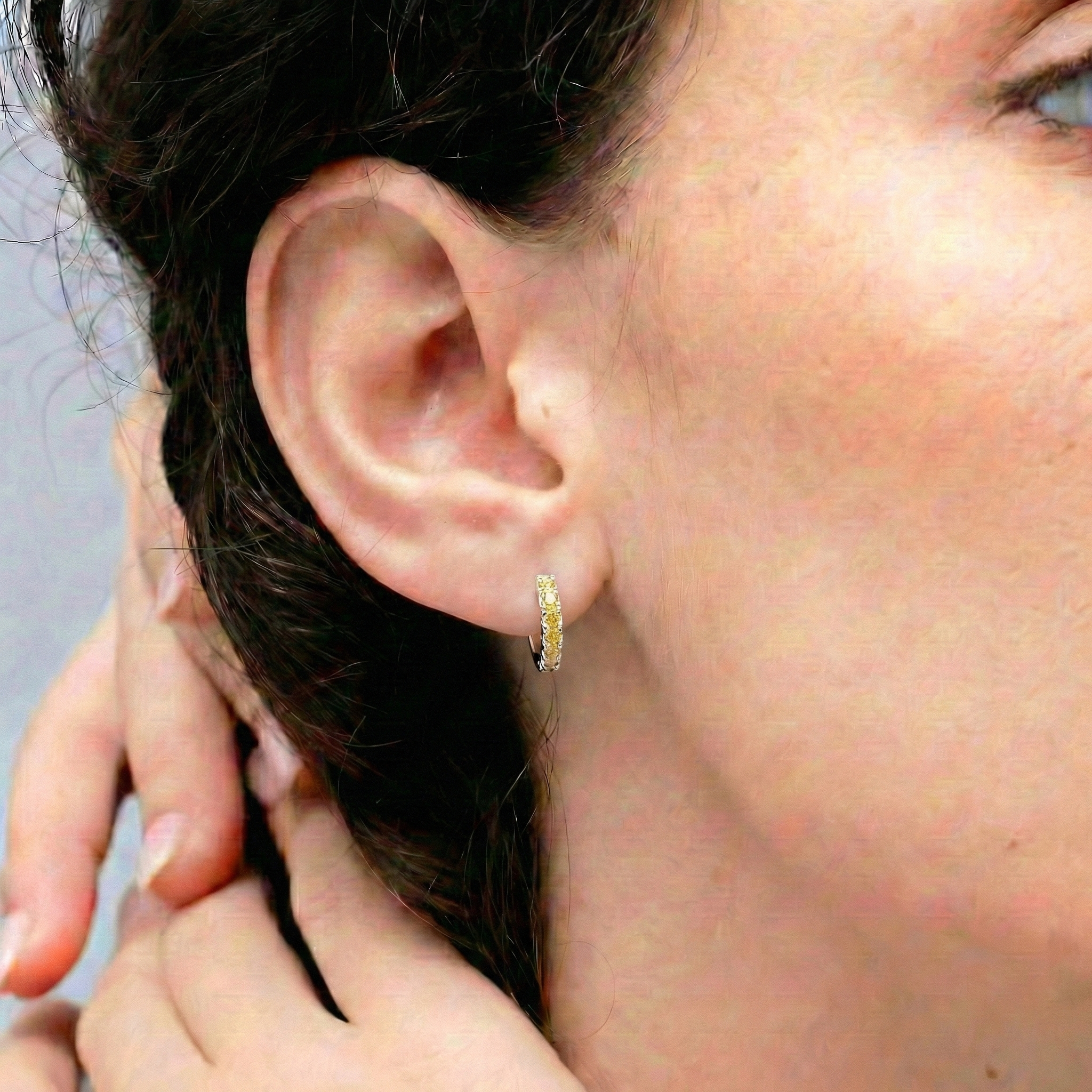 Citrine Round Hoop Earrings in 925 Sterling Silver 3MM 3ct