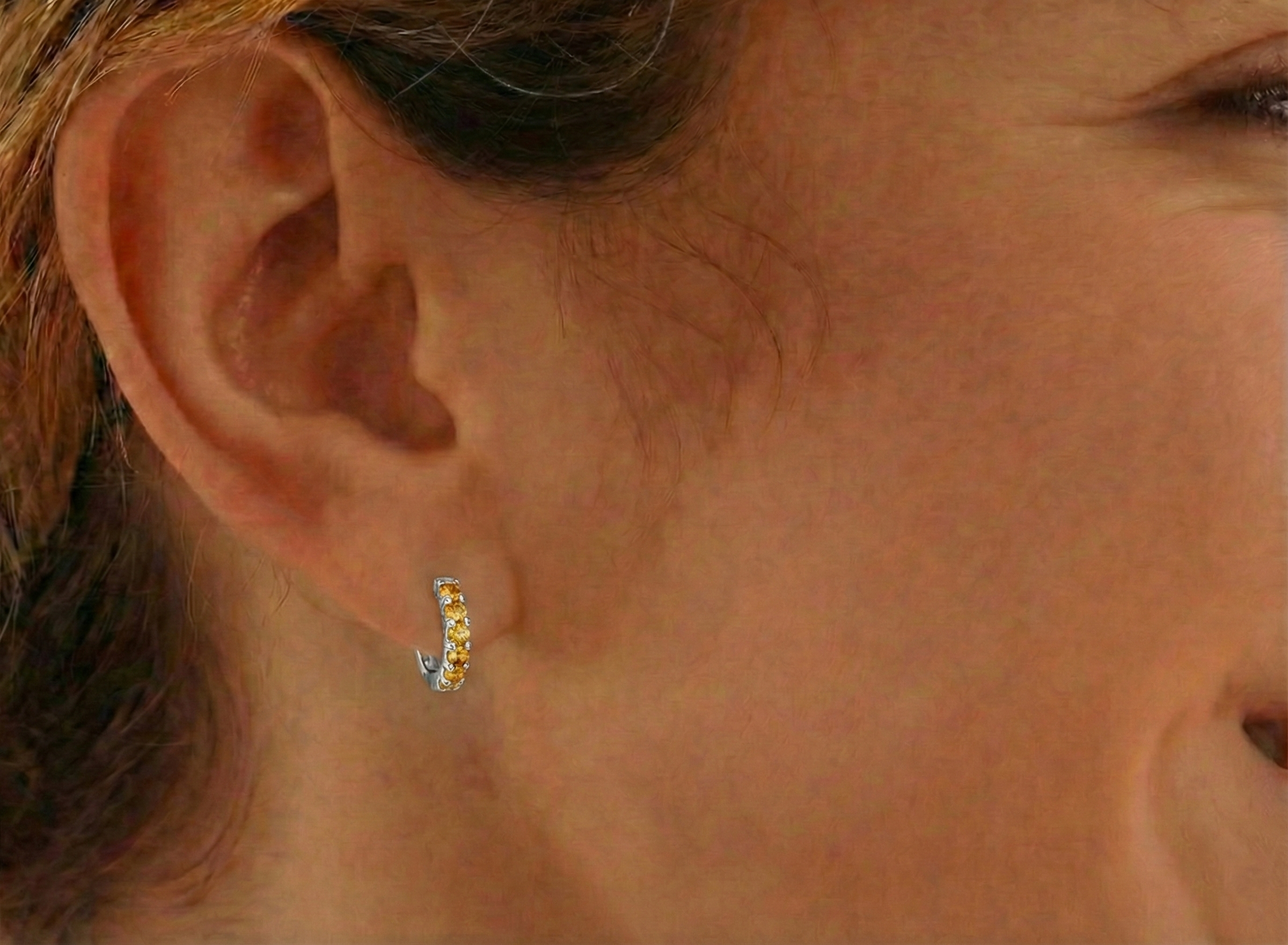 Citrine Round Hoop Earrings in 925 Sterling Silver 3MM 3ct