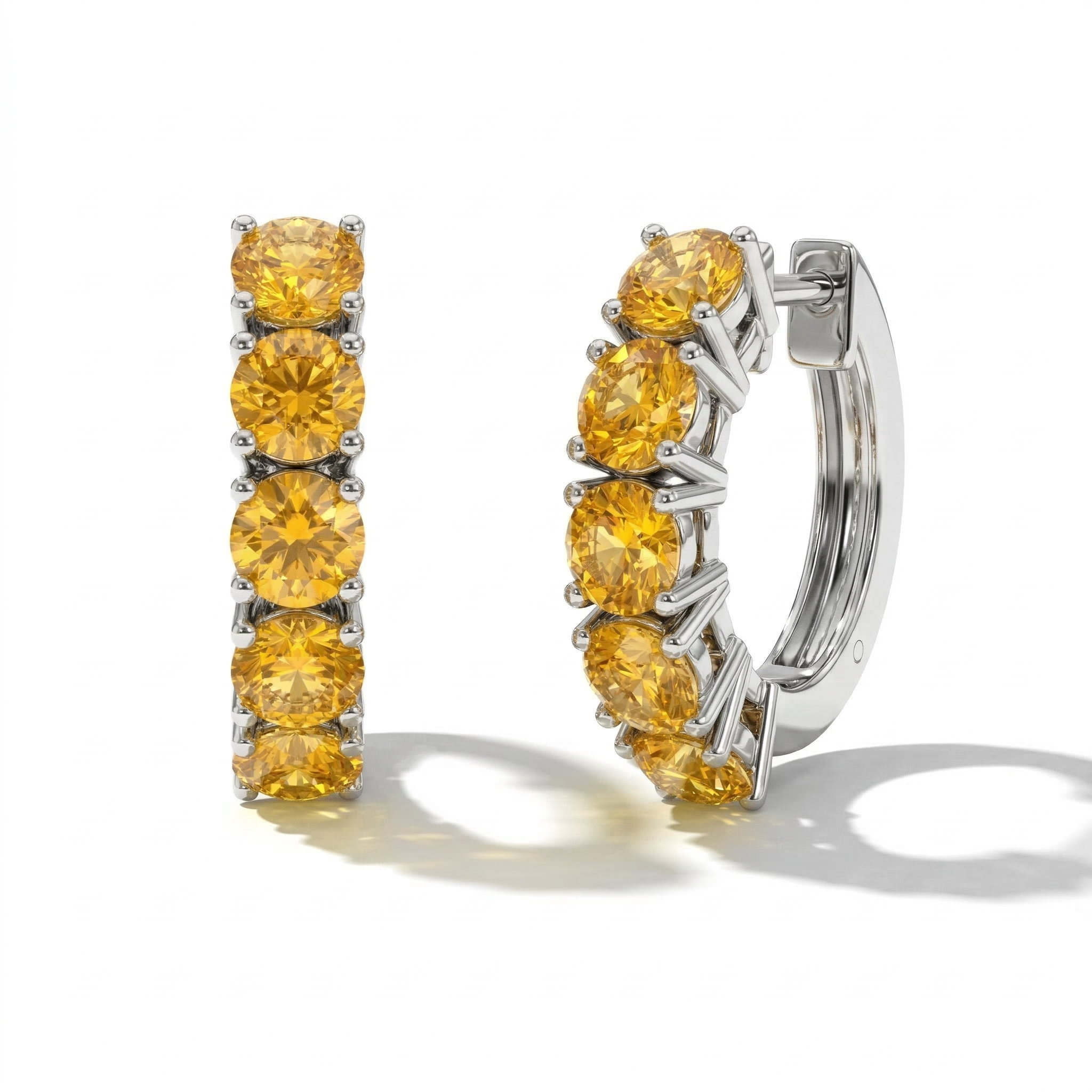 Citrine Round Hoop Earrings in 925 Sterling Silver 3MM 3ct