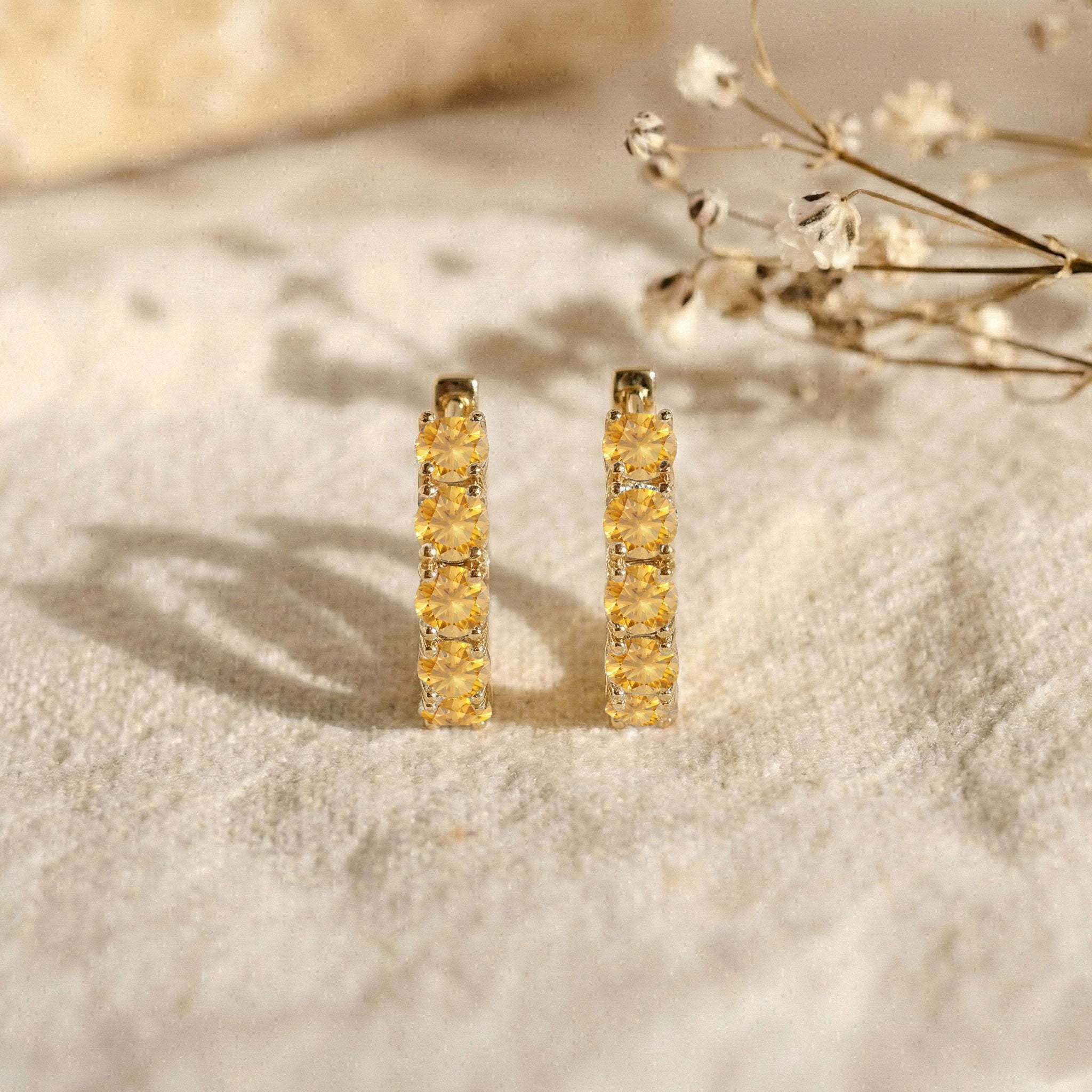 Citrine Round Hoop Earrings in 925 Sterling Silver 3MM 3ct