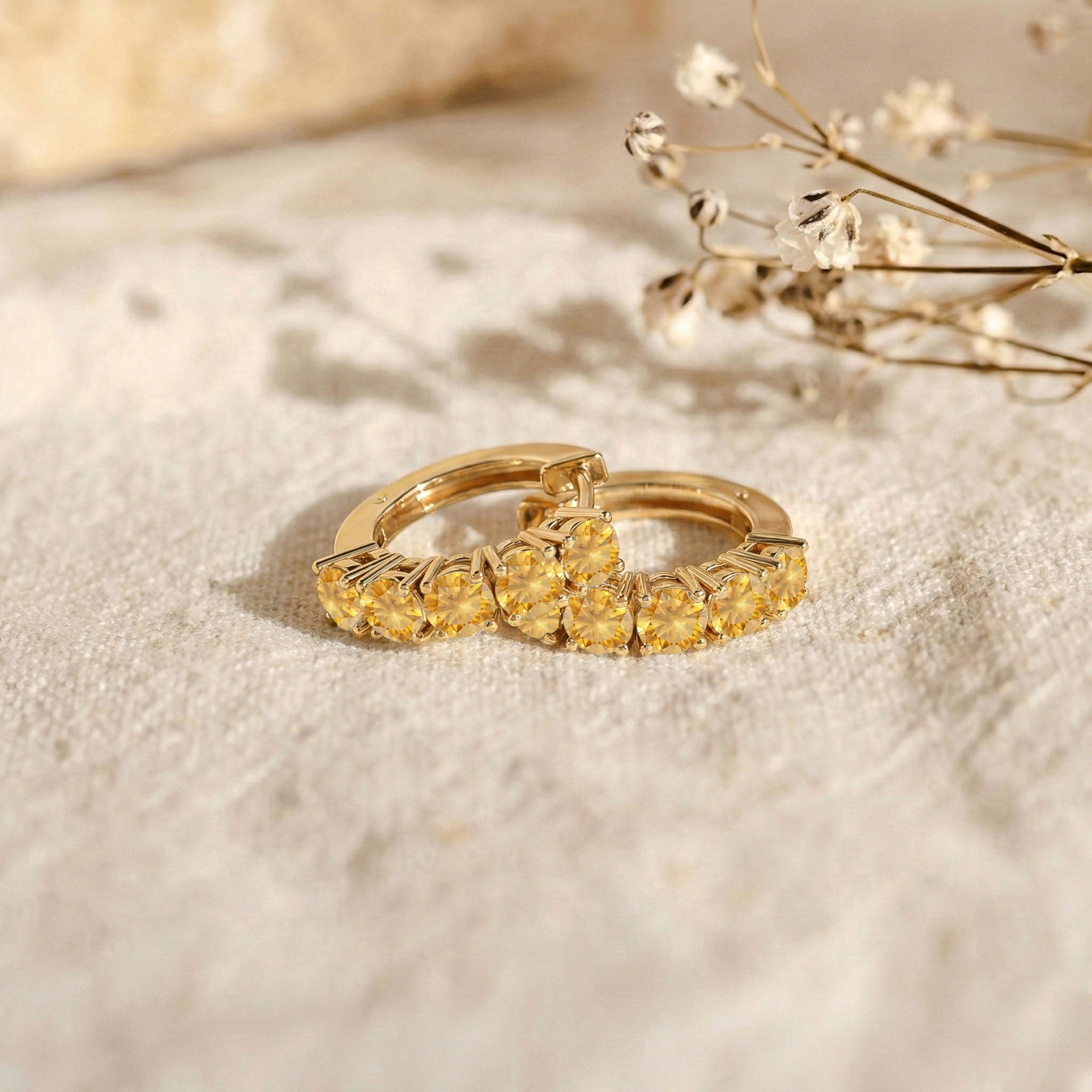 Citrine Round Hoop Earrings in 925 Sterling Silver 3MM 3ct