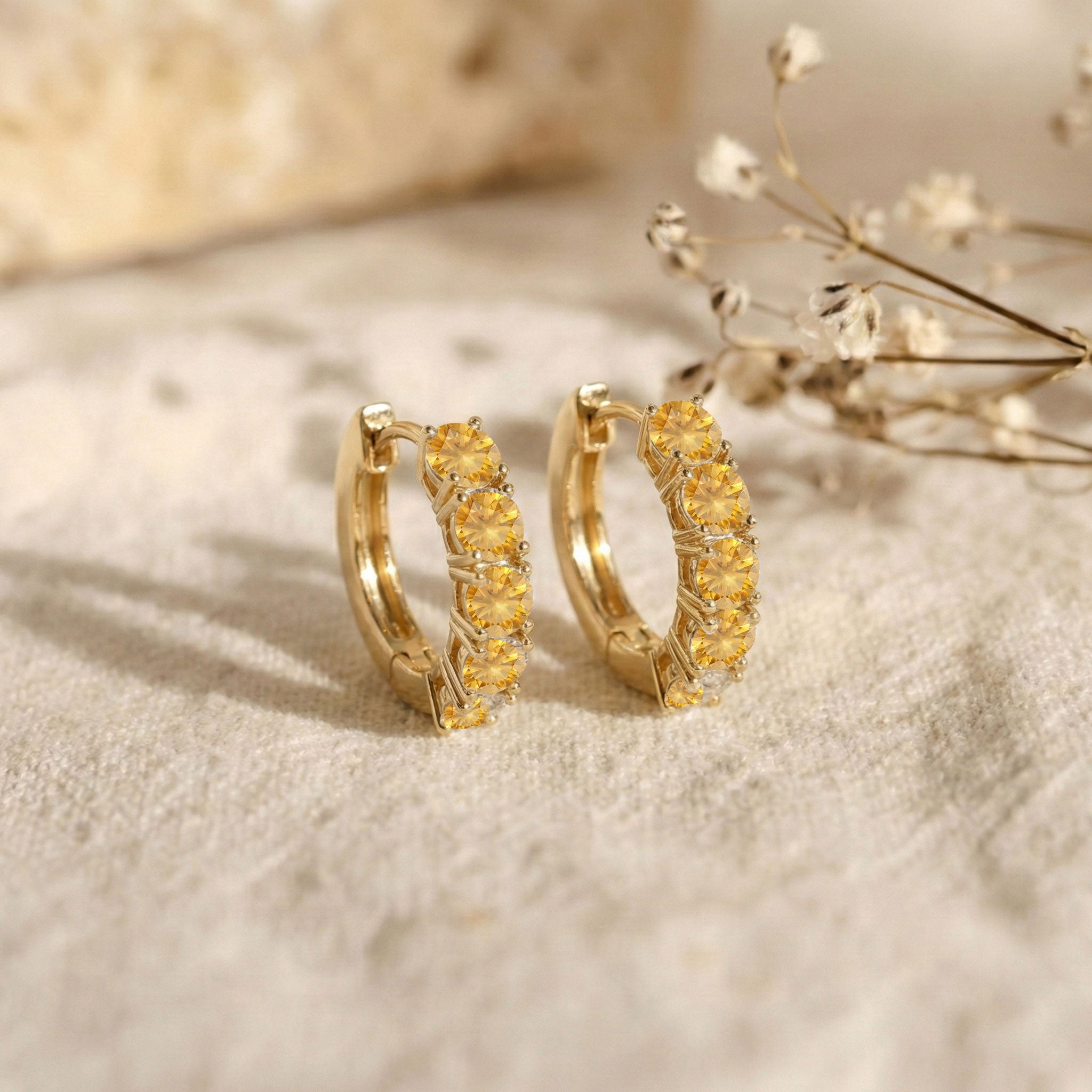 Citrine Round Hoop Earrings in 925 Sterling Silver 3MM 3ct
