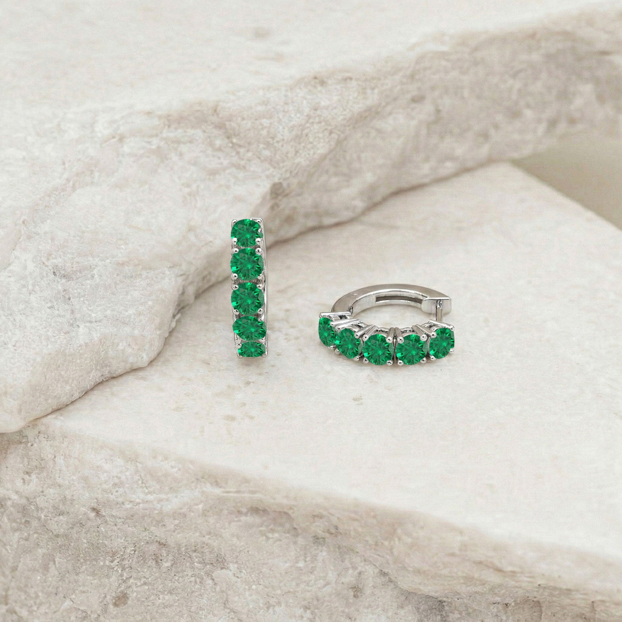 Emerald Round Hoop Earrings in 925 Sterling Silver 3MM 3ct