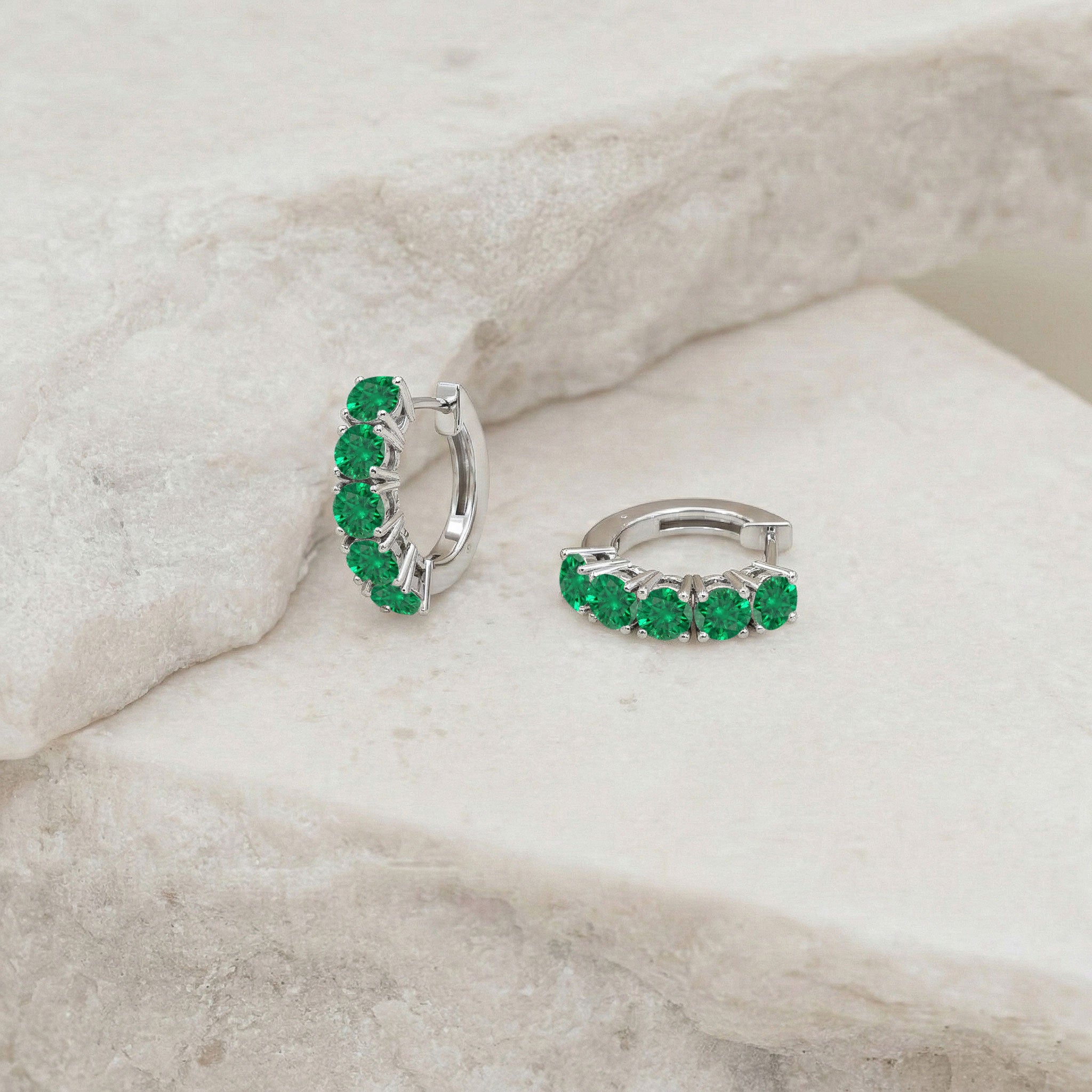 Emerald Round Hoop Earrings in 925 Sterling Silver 3MM 3ct