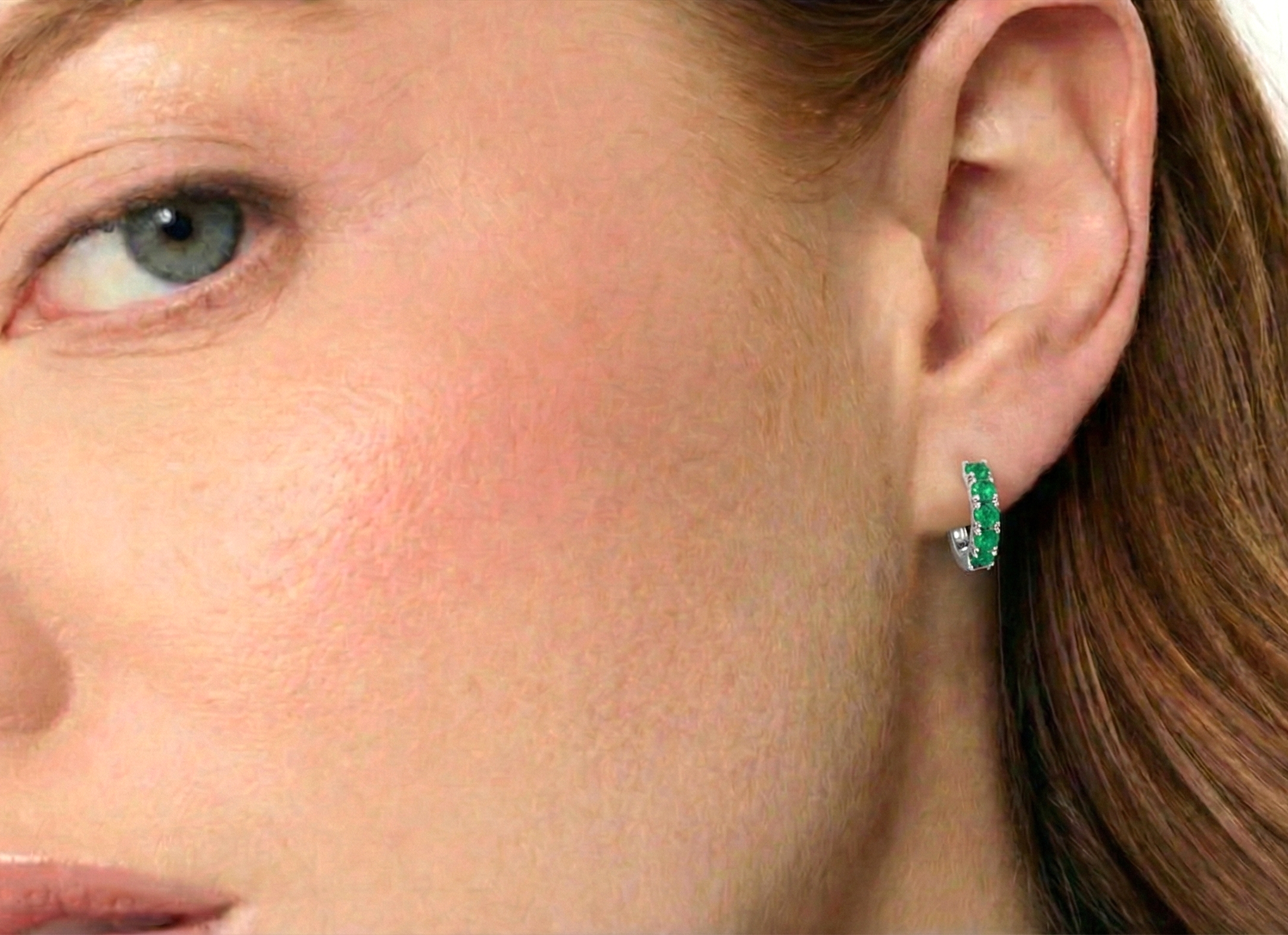 Emerald Round Hoop Earrings in 925 Sterling Silver 3MM 3ct