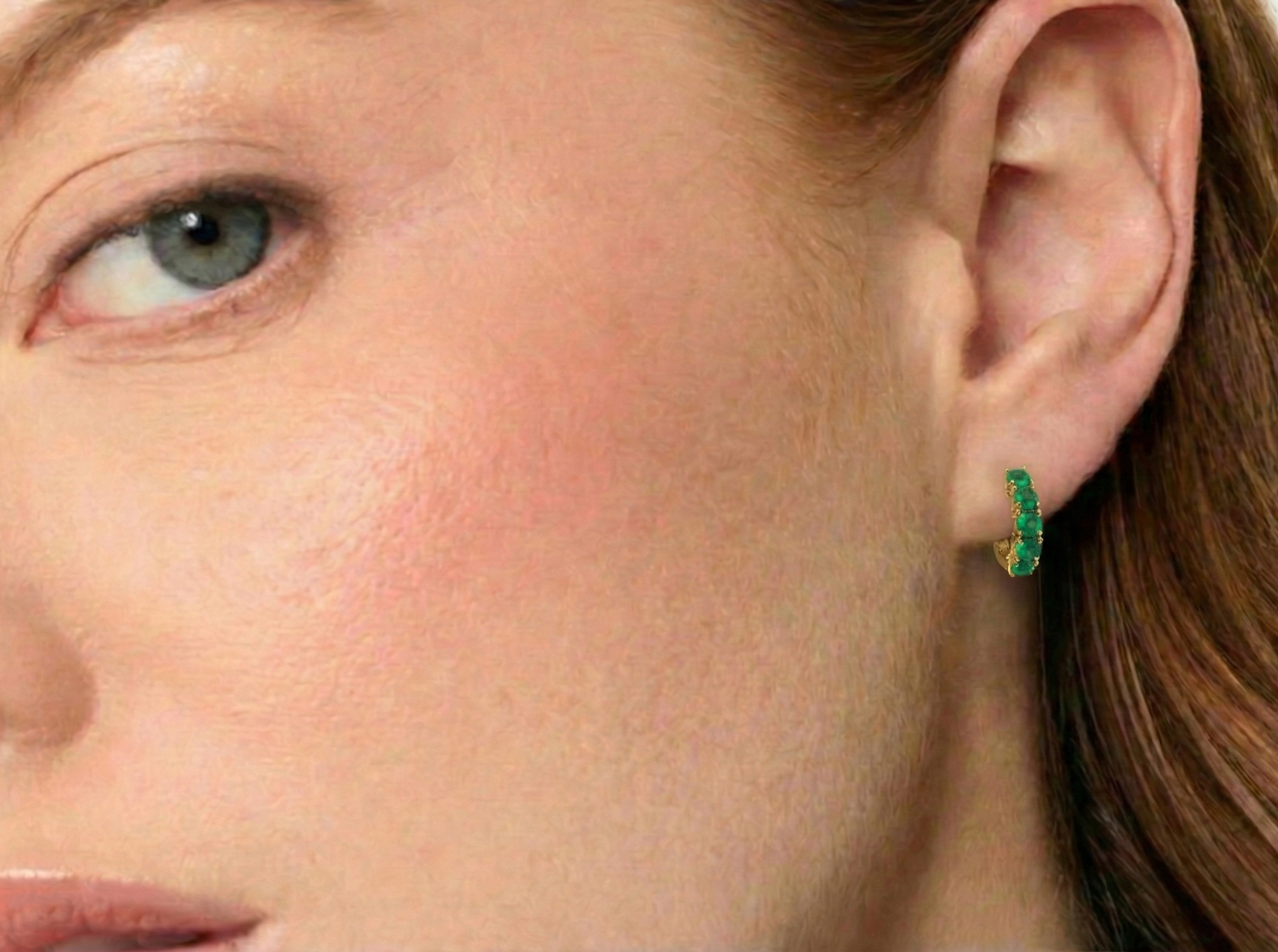 Emerald Round Hoop Earrings in 925 Sterling Silver 3MM 3ct