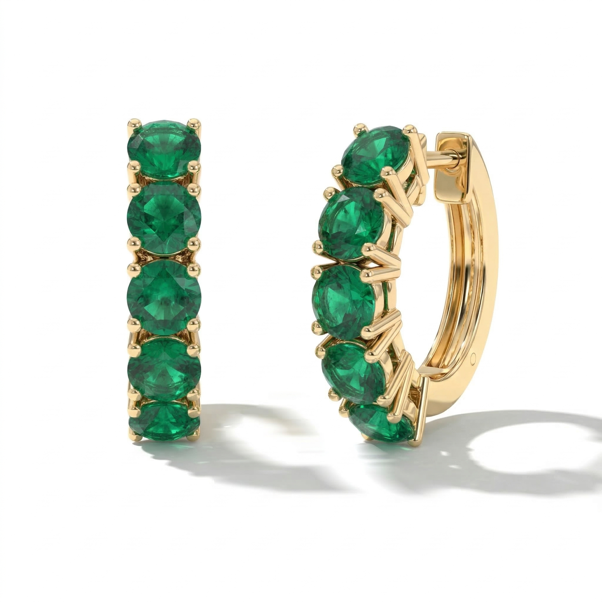 Emerald Round Hoop Earrings in 925 Sterling Silver 3MM 3ct
