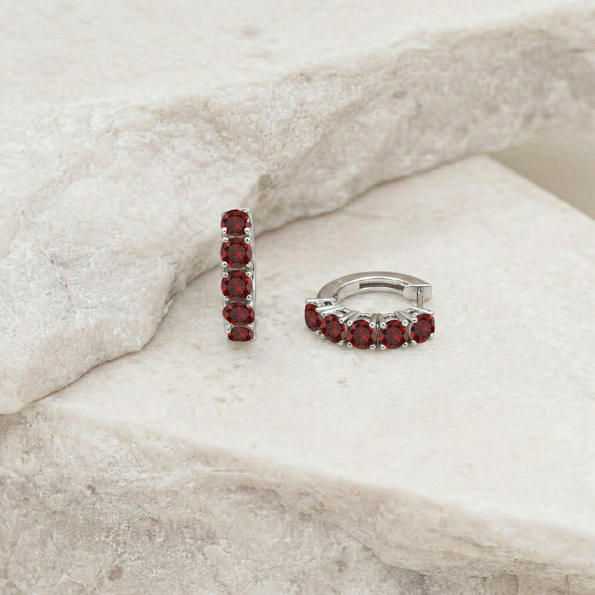 Garnet Round Hoop Earrings in 925 Sterling Silver 3MM 3ct