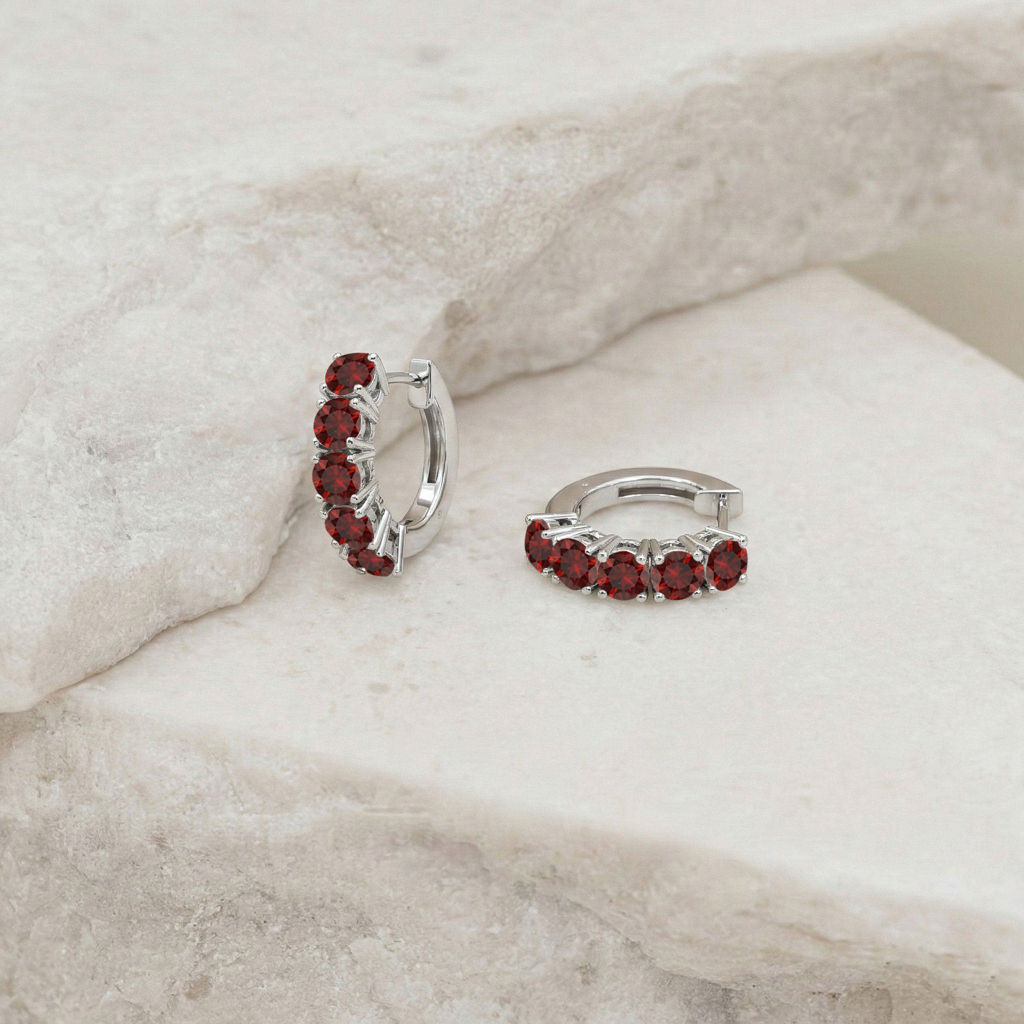 Red gemstone hoop earrings classic design