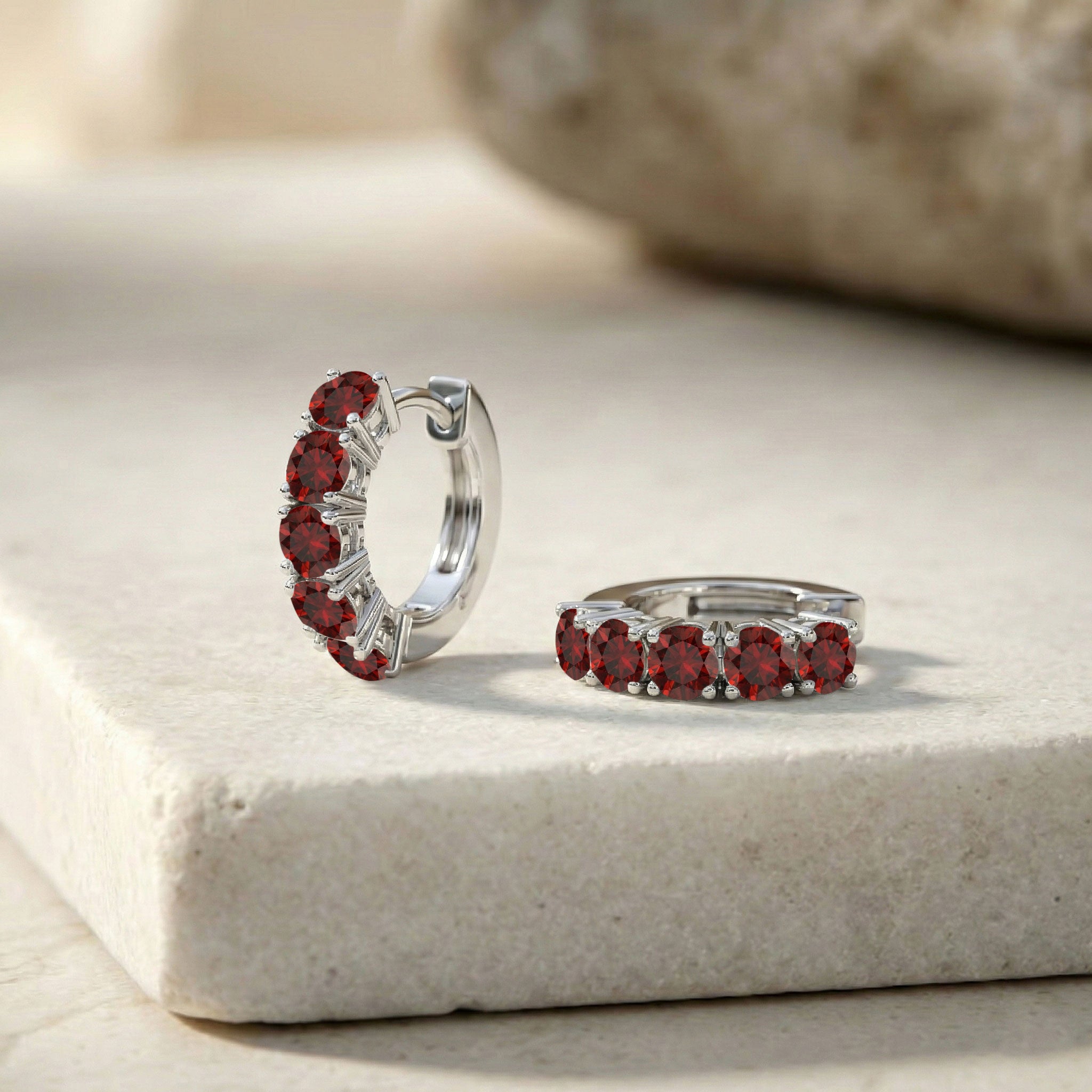 Garnet Round Hoop Earrings in 925 Sterling Silver 3MM 3ct