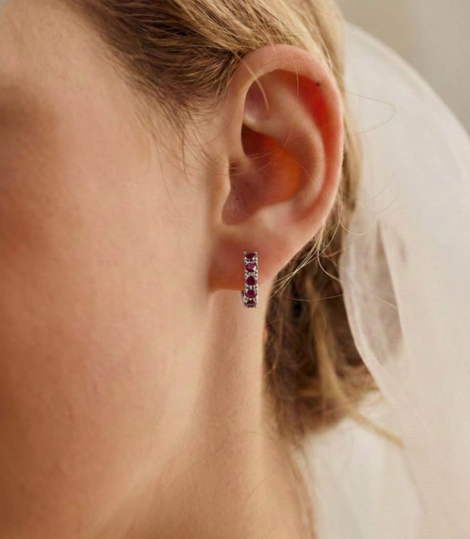 Garnet Round Hoop Earrings in 925 Sterling Silver 3MM 3ct