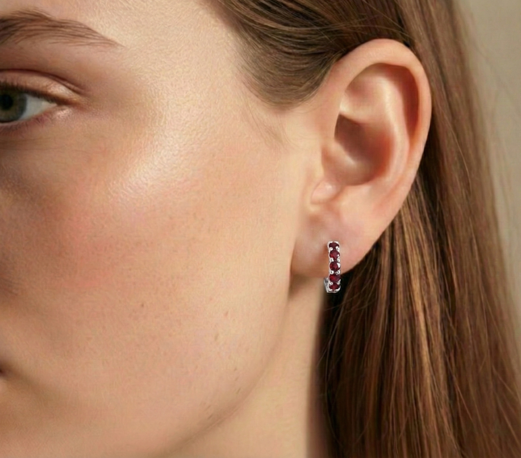 Garnet Round Hoop Earrings in 925 Sterling Silver 3MM 3ct