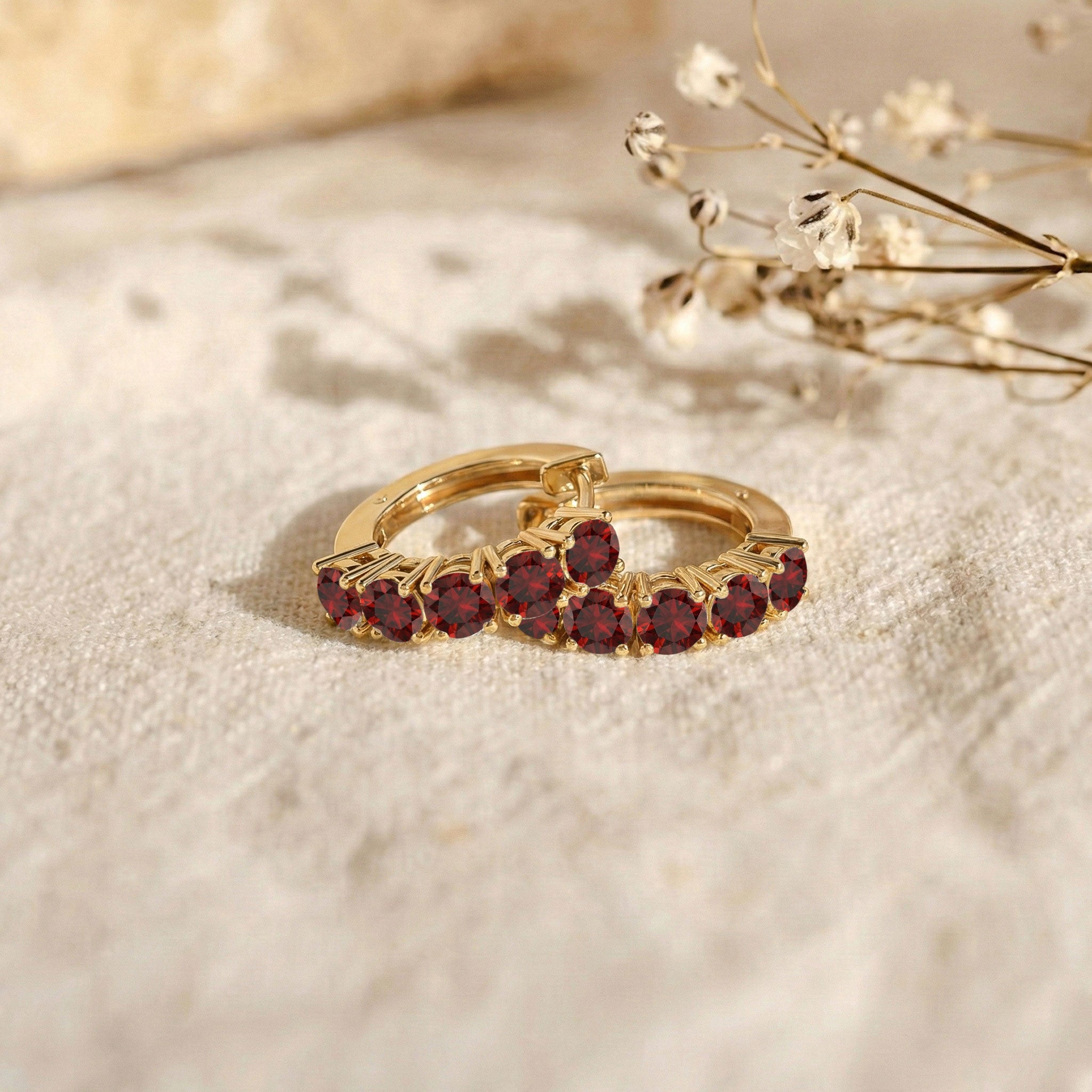 Garnet Round Hoop Earrings in 925 Sterling Silver 3MM 3ct