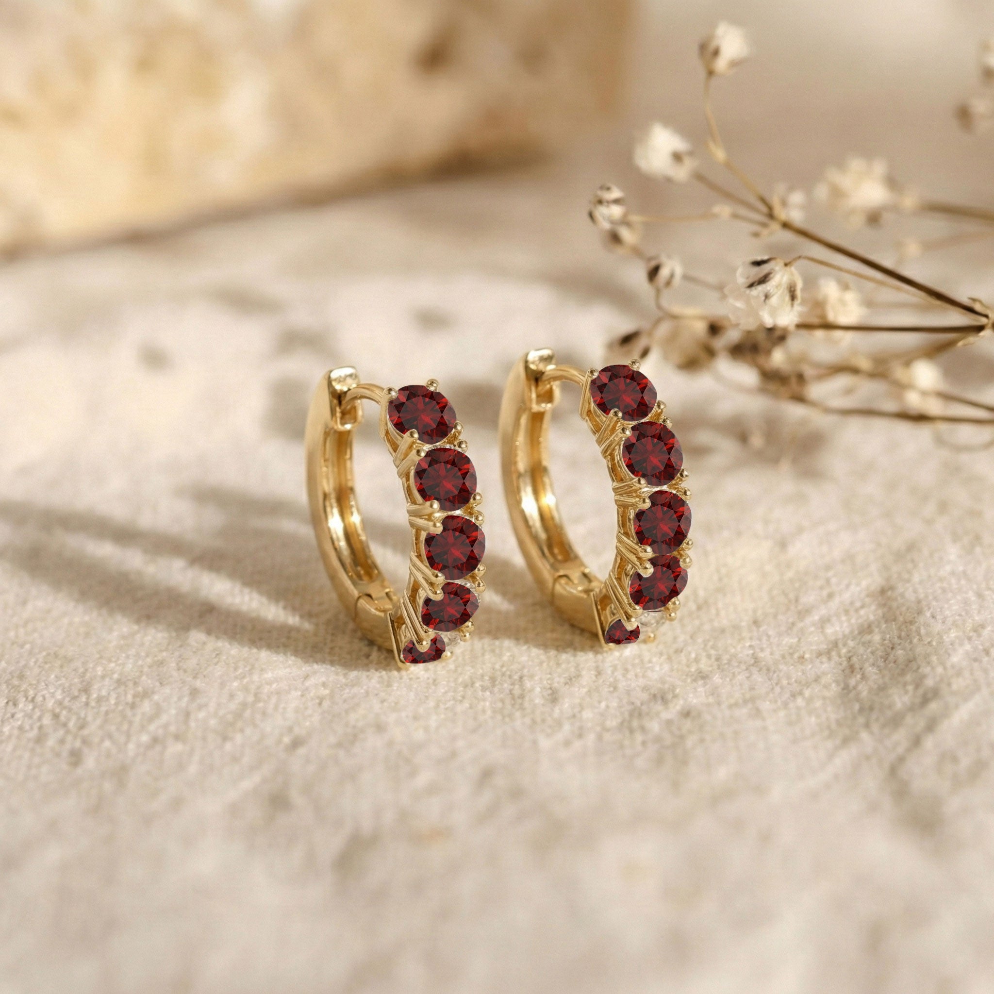Garnet Round Hoop Earrings in 925 Sterling Silver 3MM 3ct
