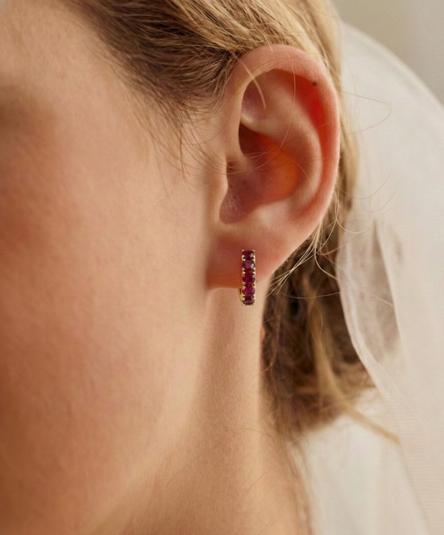 Garnet Round Hoop Earrings in 925 Sterling Silver 3MM 3ct