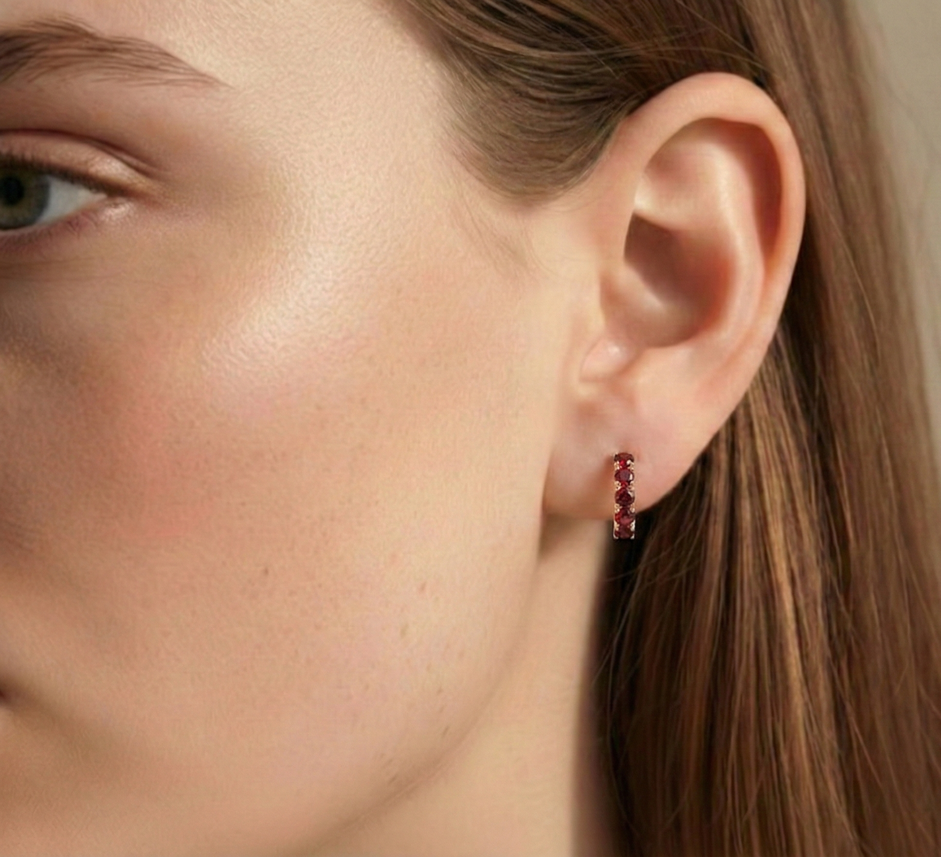 Garnet Round Hoop Earrings in 925 Sterling Silver 3MM 3ct