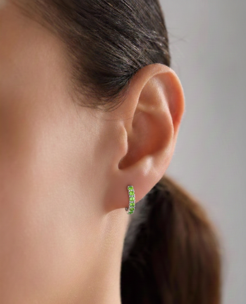 Peridot Round Hoop Earrings in 925 Sterling Silver 3MM 3ct
