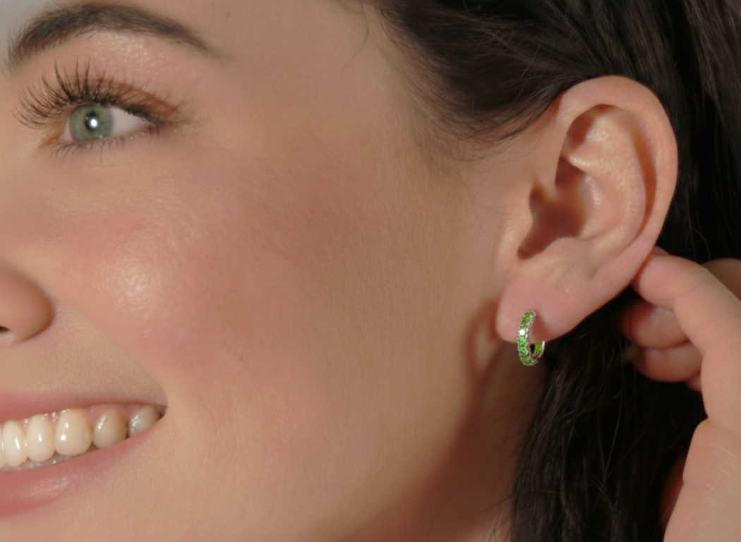 Peridot Round Hoop Earrings in 925 Sterling Silver 3MM 3ct