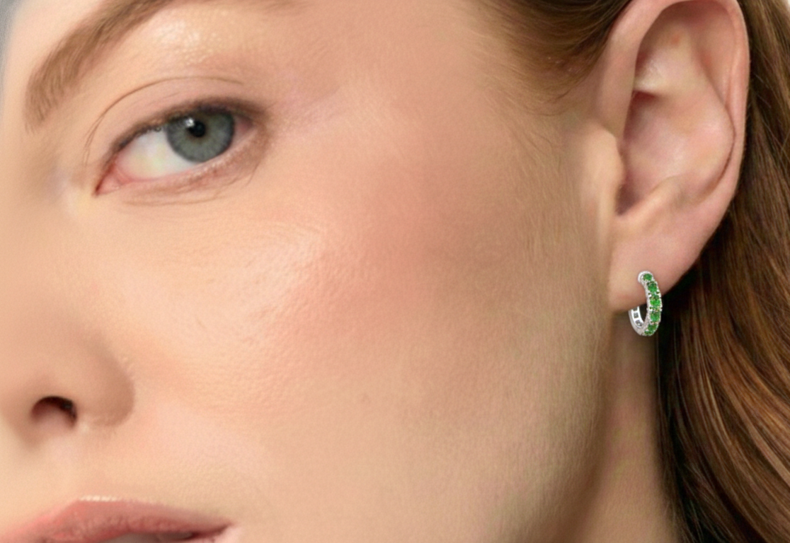 Peridot Round Hoop Earrings in 925 Sterling Silver 3MM 3ct