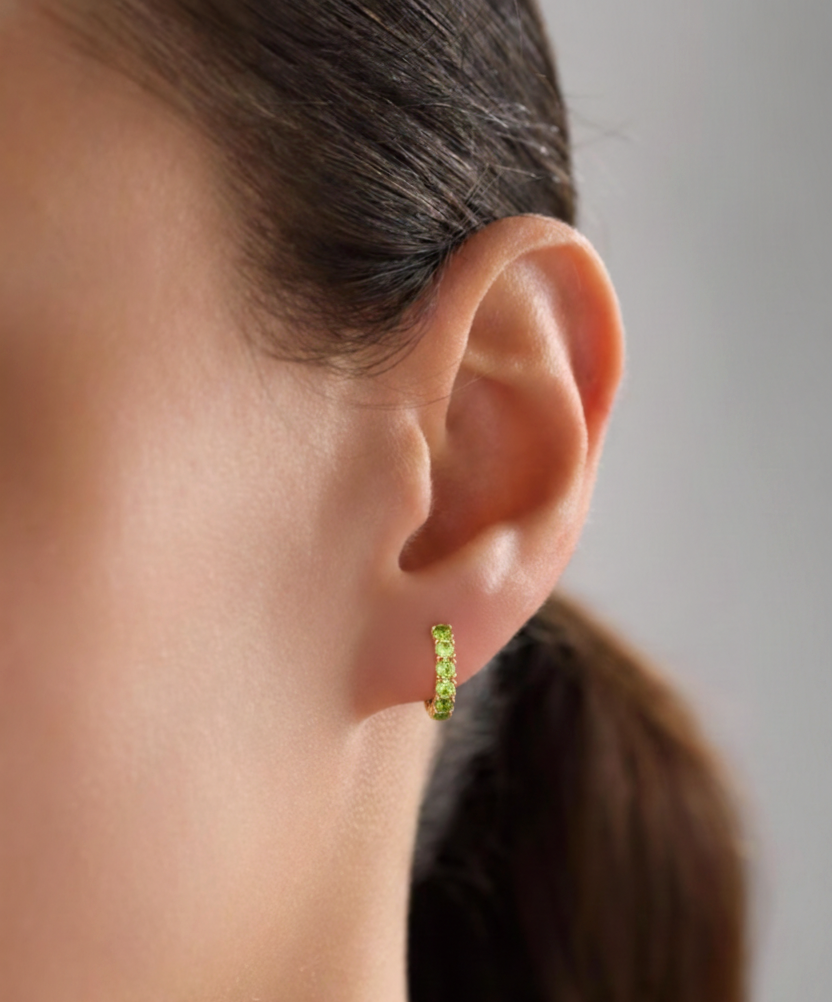 Peridot Round Hoop Earrings in 925 Sterling Silver 3MM 3ct