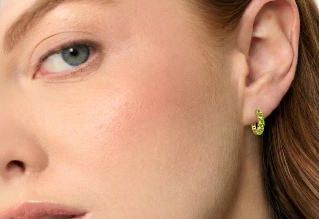 Peridot Round Hoop Earrings in 925 Sterling Silver 3MM 3ct