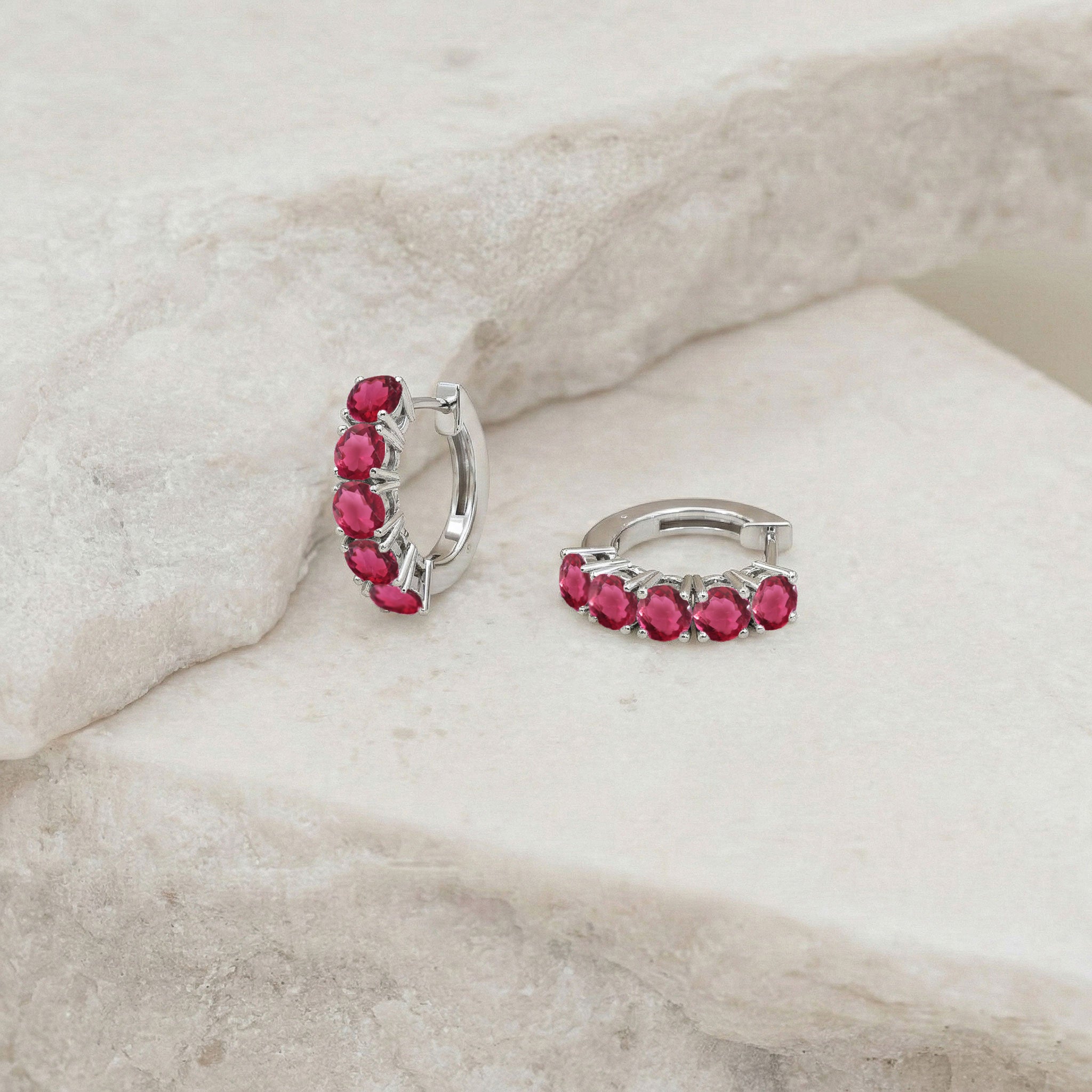 Pink Tourmaline Round Hoop Earrings in 925 Sterling Silver 3MM 3ct