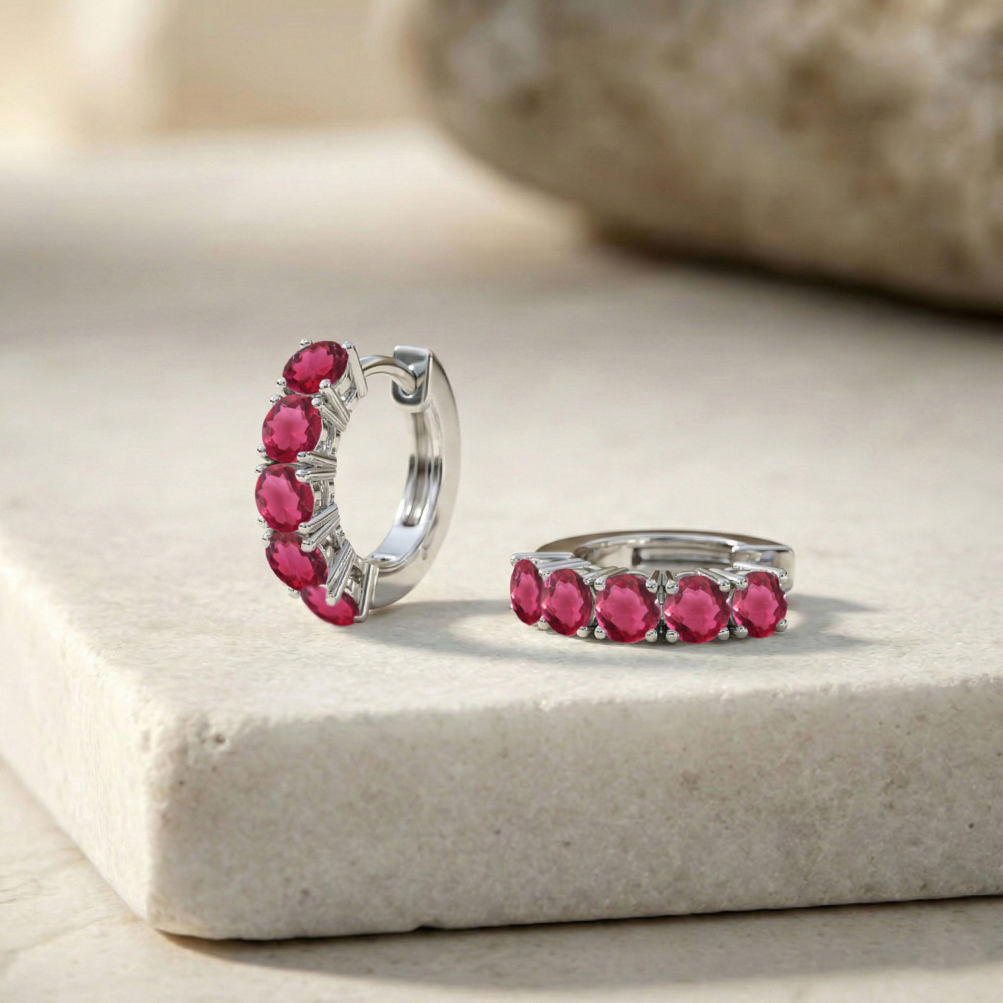 Pink Tourmaline Round Hoop Earrings in 925 Sterling Silver 3MM 3ct